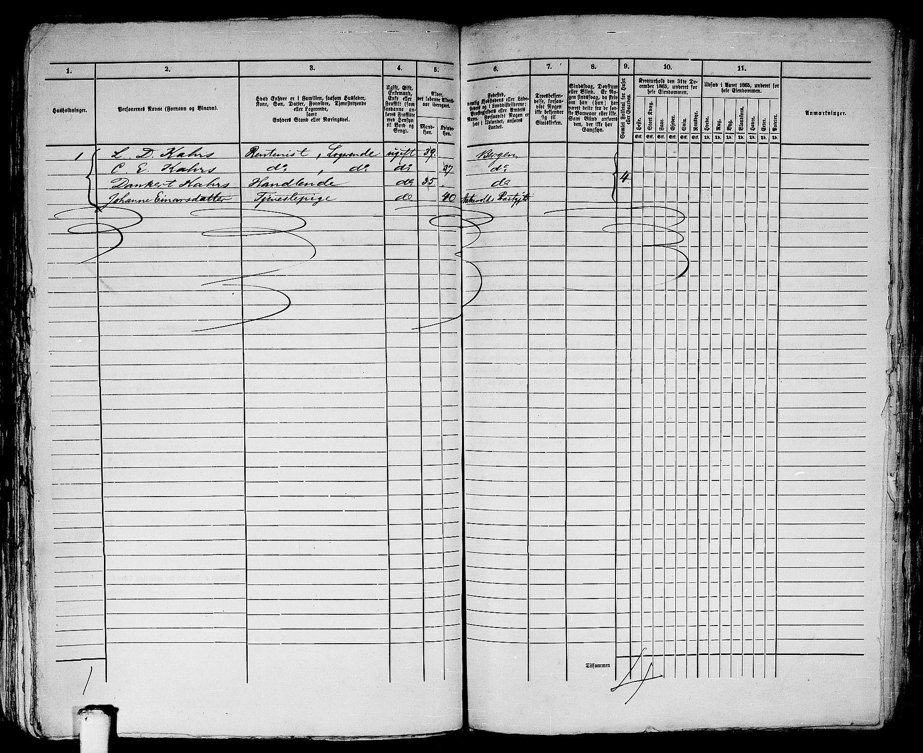 RA, 1865 census for Bergen, 1865, p. 3977