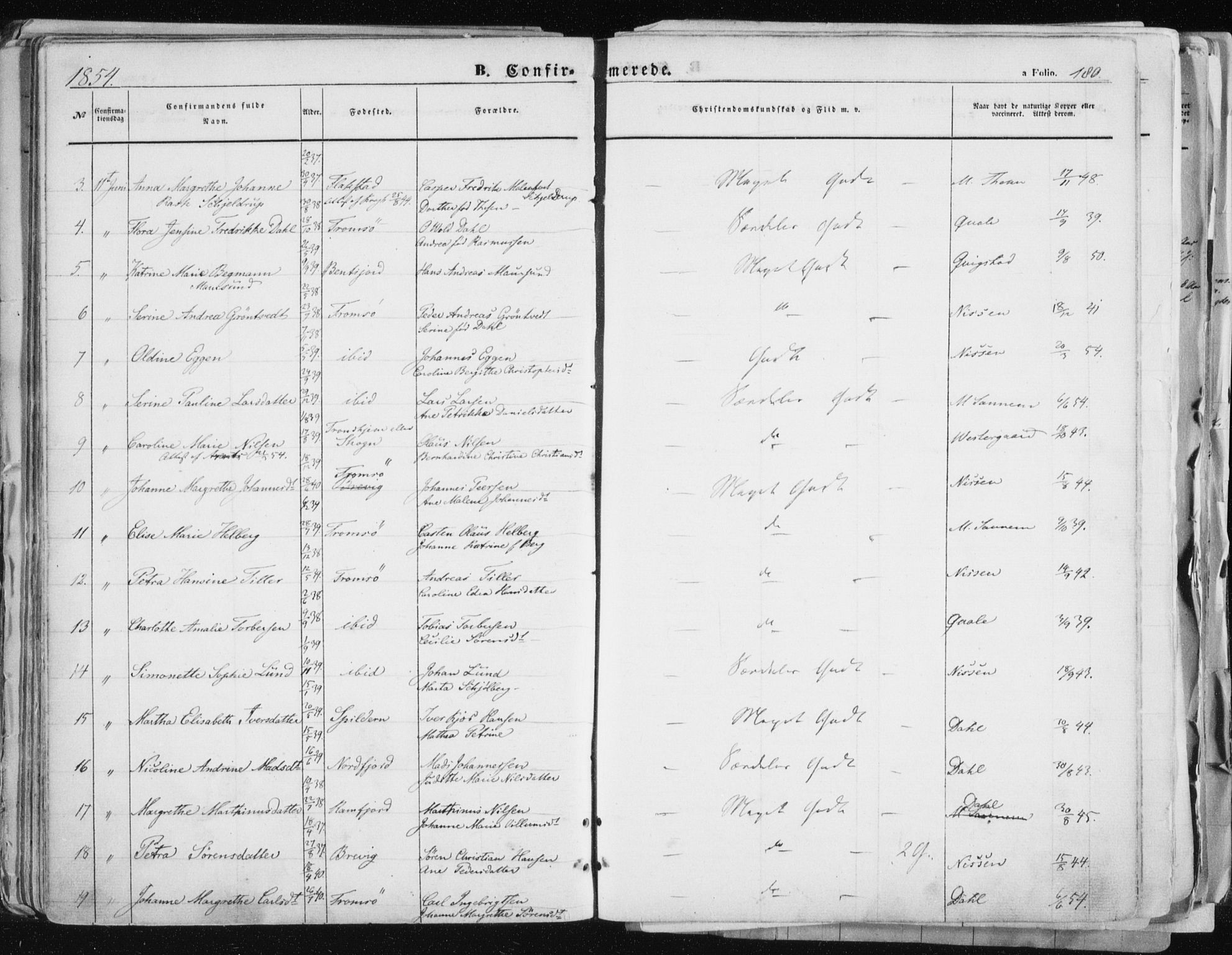 Tromsø sokneprestkontor/stiftsprosti/domprosti, AV/SATØ-S-1343/G/Ga/L0010kirke: Parish register (official) no. 10, 1848-1855, p. 180