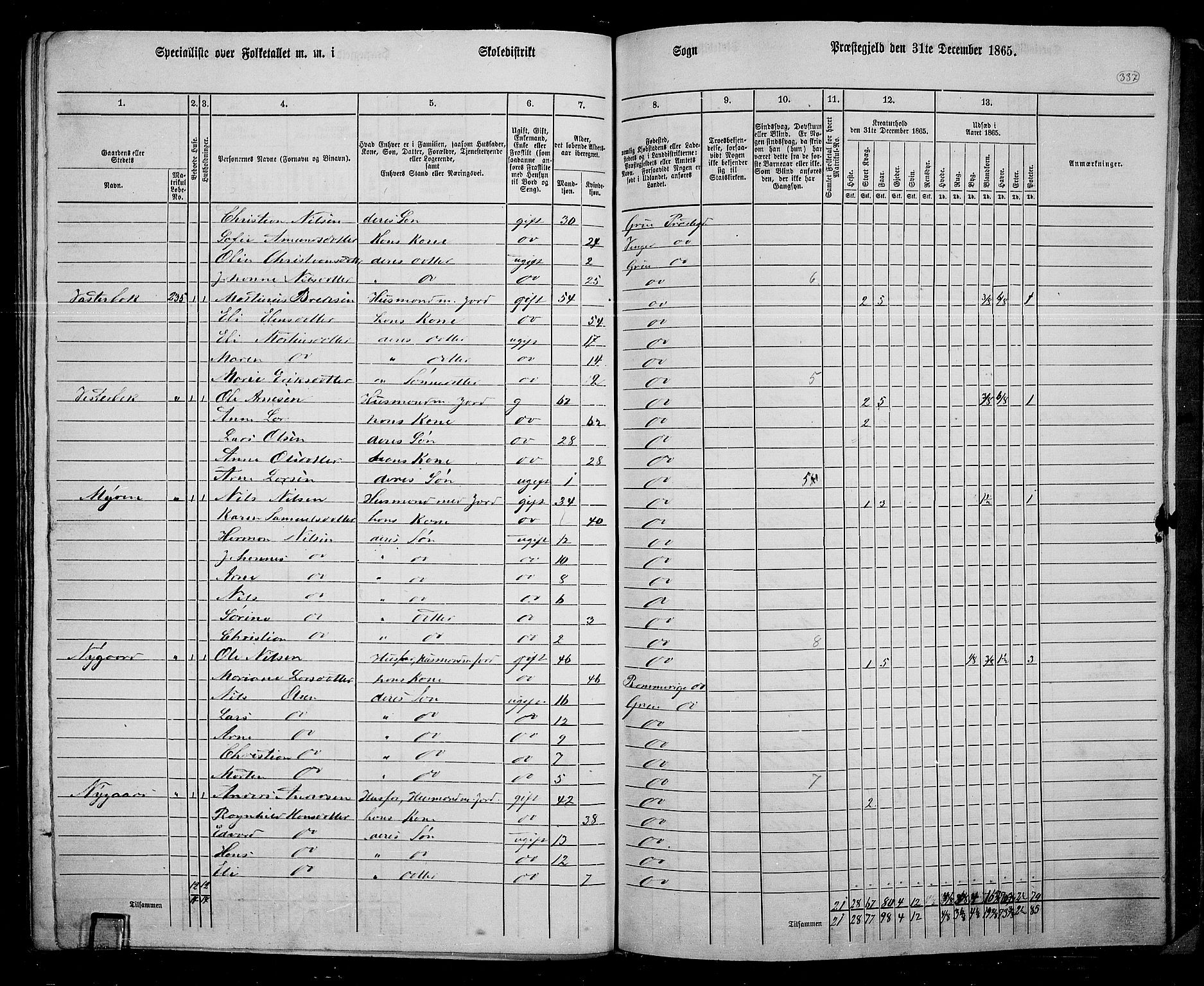 RA, 1865 census for Grue, 1865, p. 295