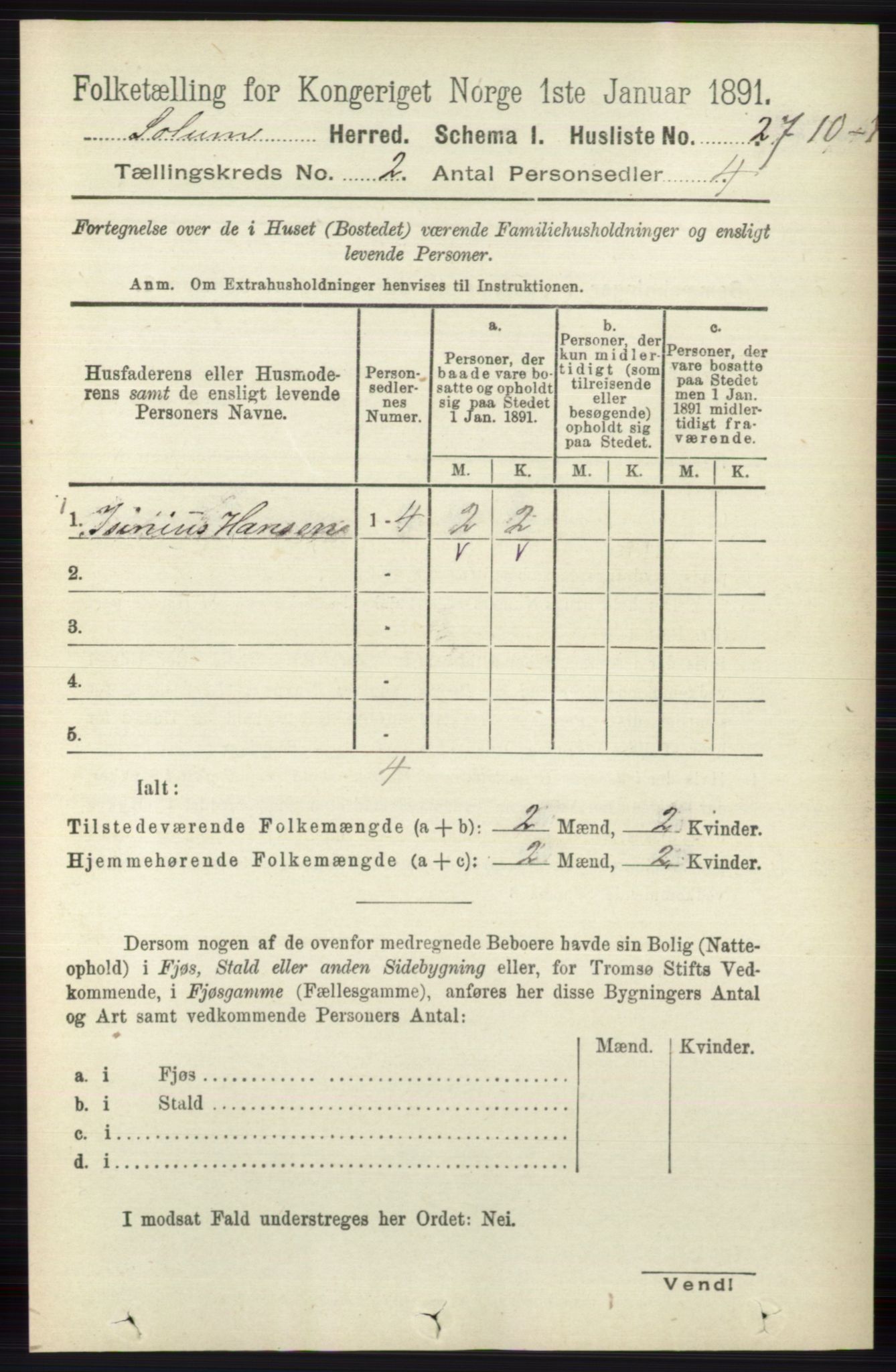 RA, 1891 census for 0818 Solum, 1891, p. 105