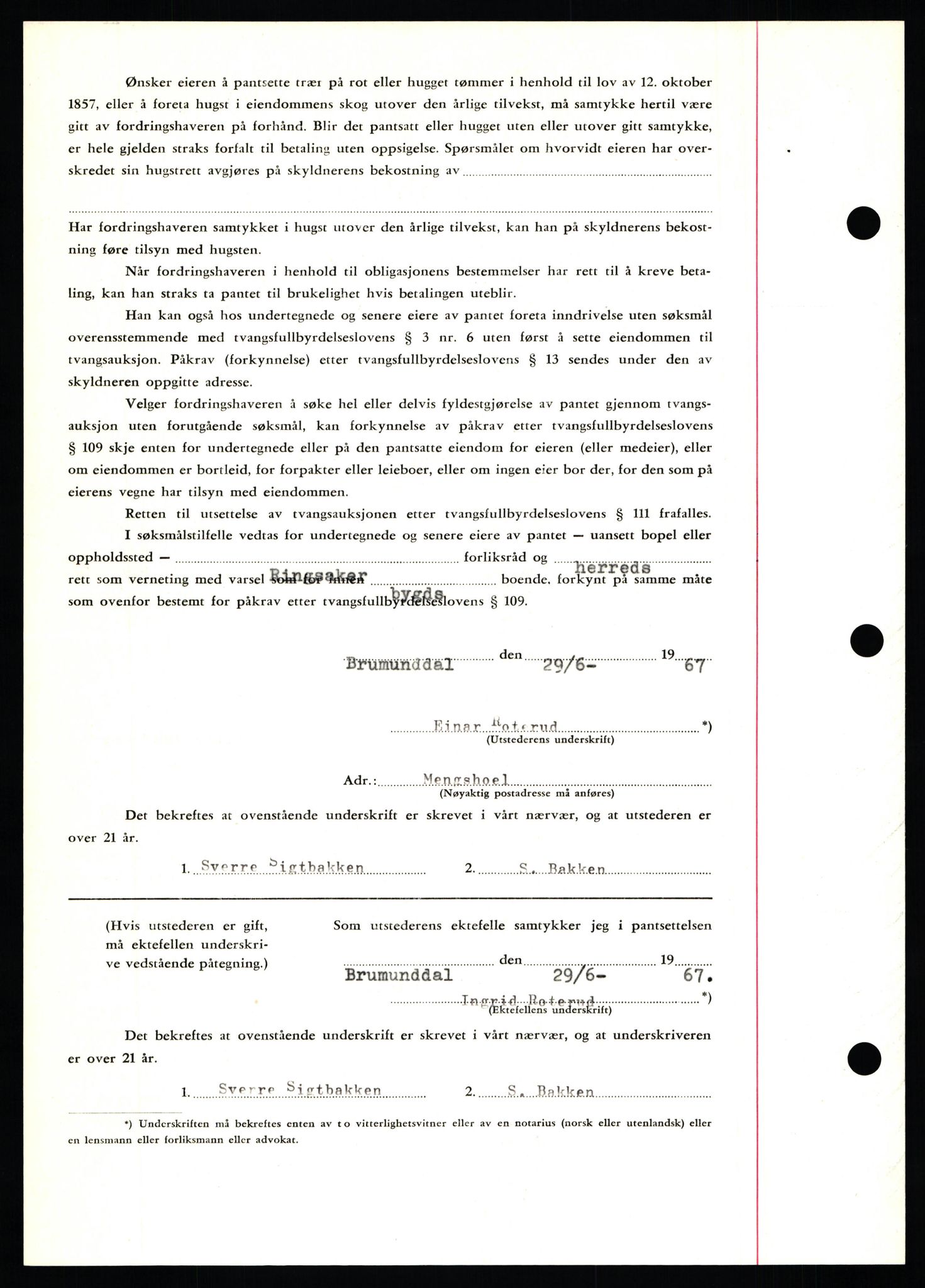 Nord-Hedmark sorenskriveri, SAH/TING-012/H/Hb/Hbf/L0071: Mortgage book no. B71, 1967-1967, Diary no: : 3013/1967