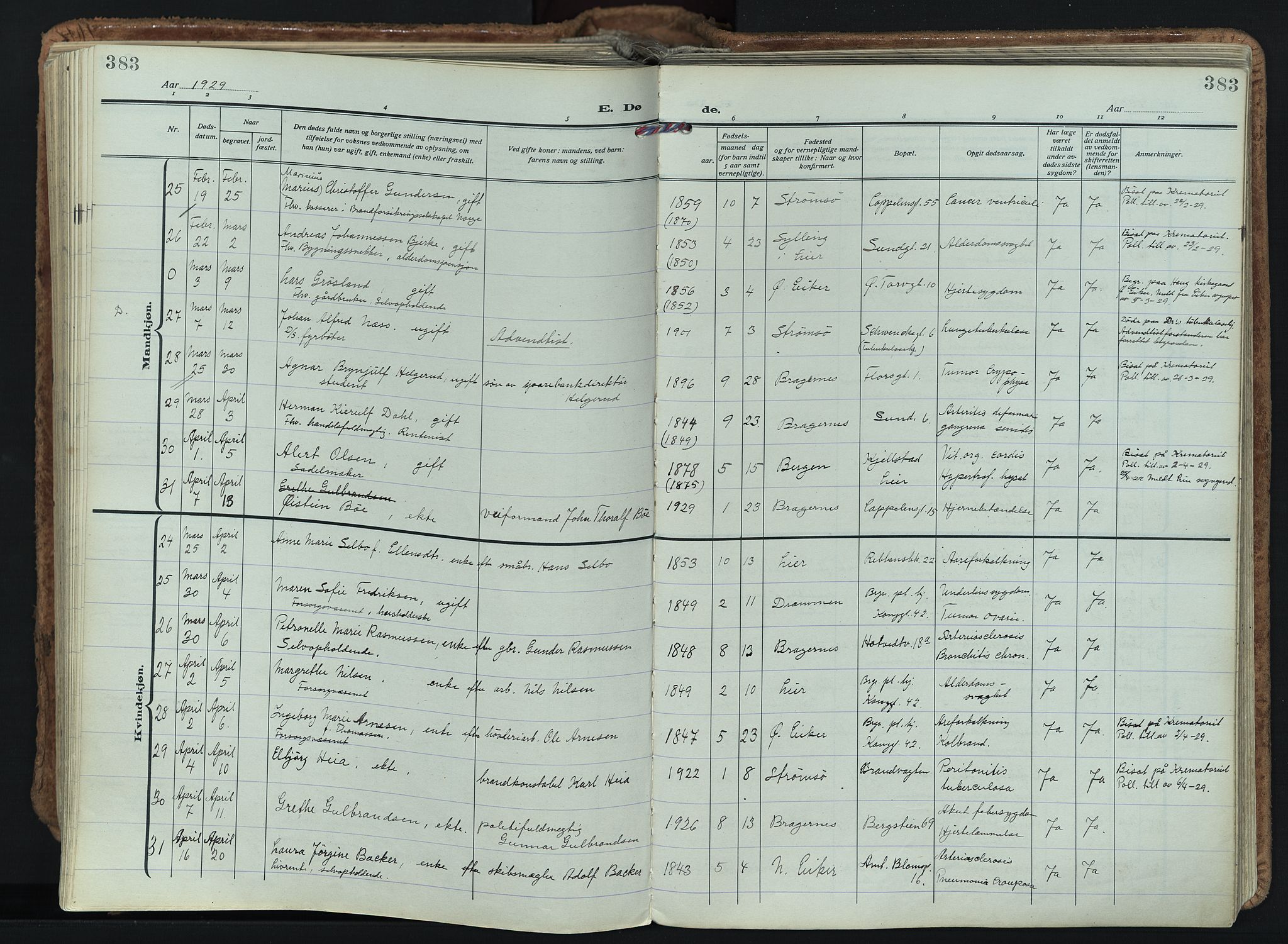 Bragernes kirkebøker, AV/SAKO-A-6/F/Fb/L0011: Parish register (official) no. II 11, 1922-1945, p. 383