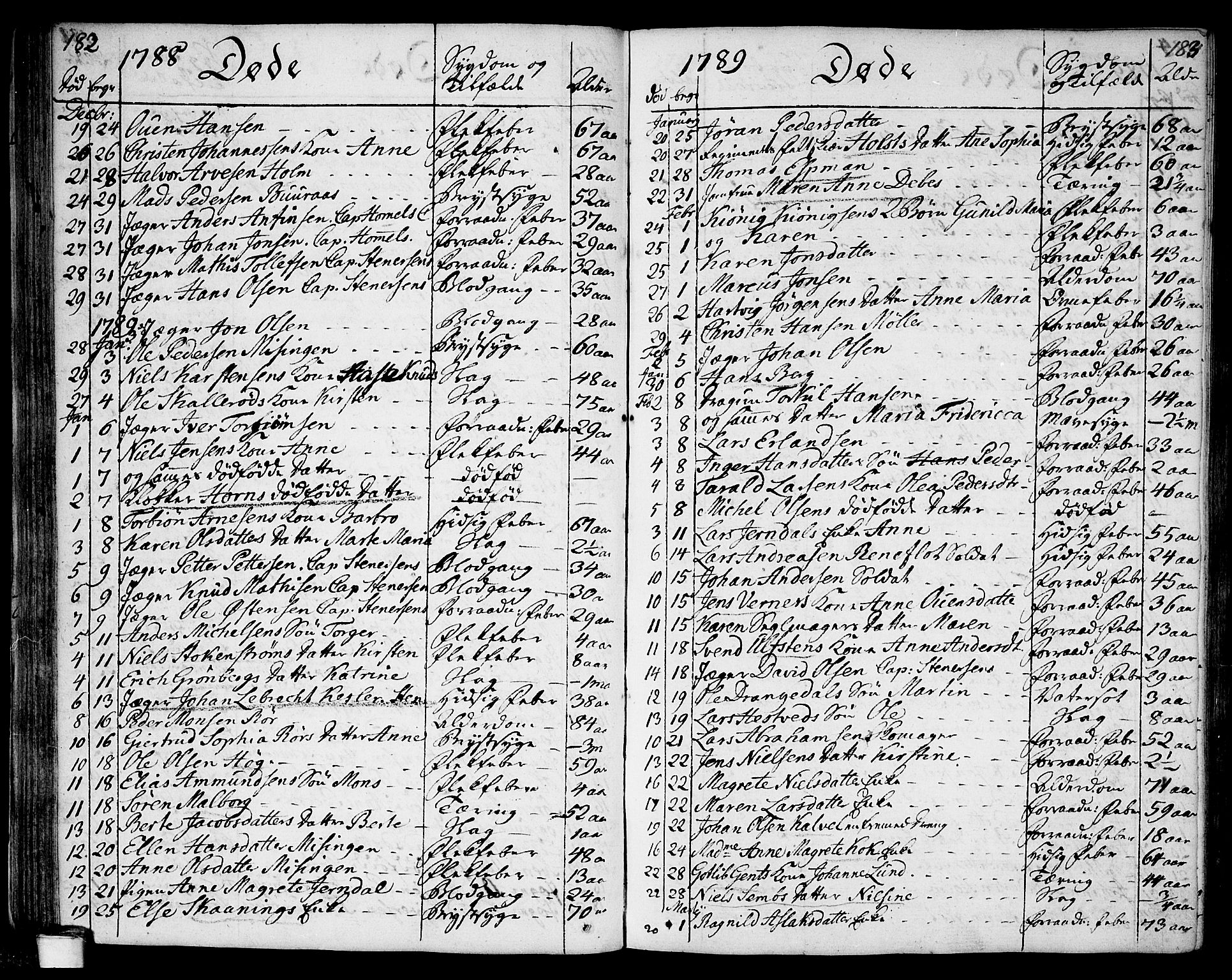 Moss prestekontor Kirkebøker, SAO/A-2003/F/Fa/L0004: Parish register (official) no. I 4, 1784-1808, p. 182-183