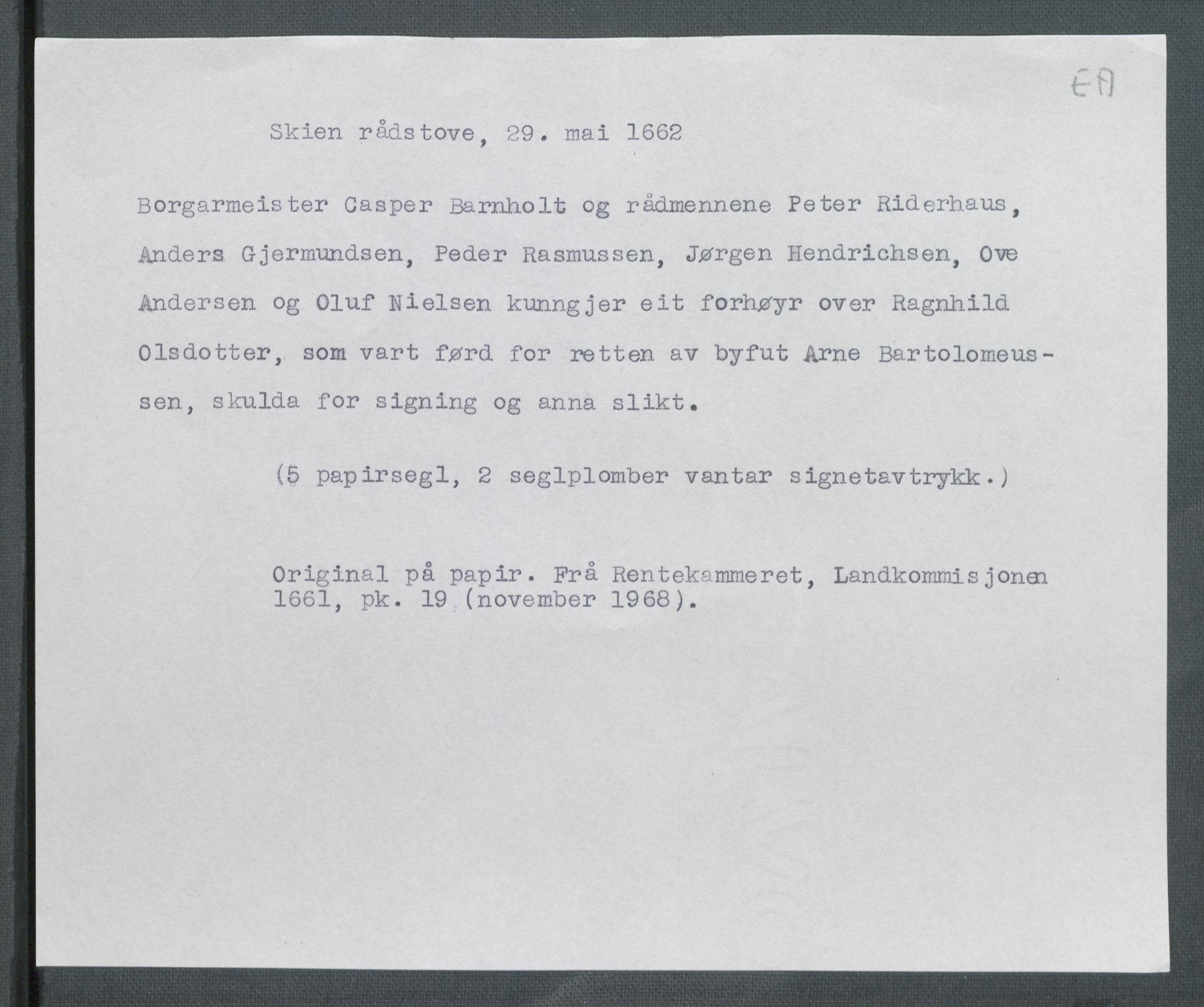 Riksarkivets diplomsamling, AV/RA-EA-5965/F02/L0169: Dokumenter, 1661-1663, p. 107