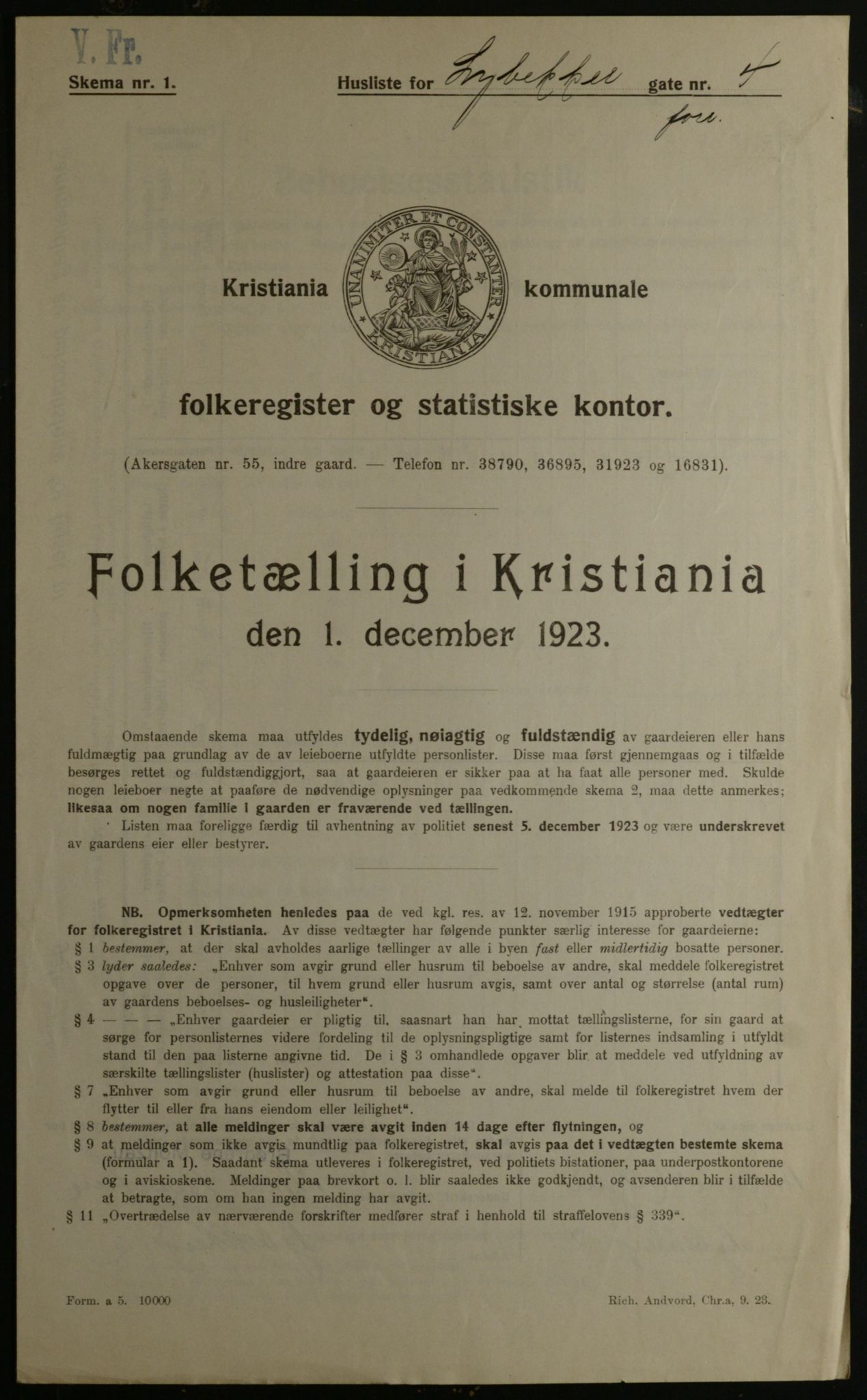 OBA, Municipal Census 1923 for Kristiania, 1923, p. 64969