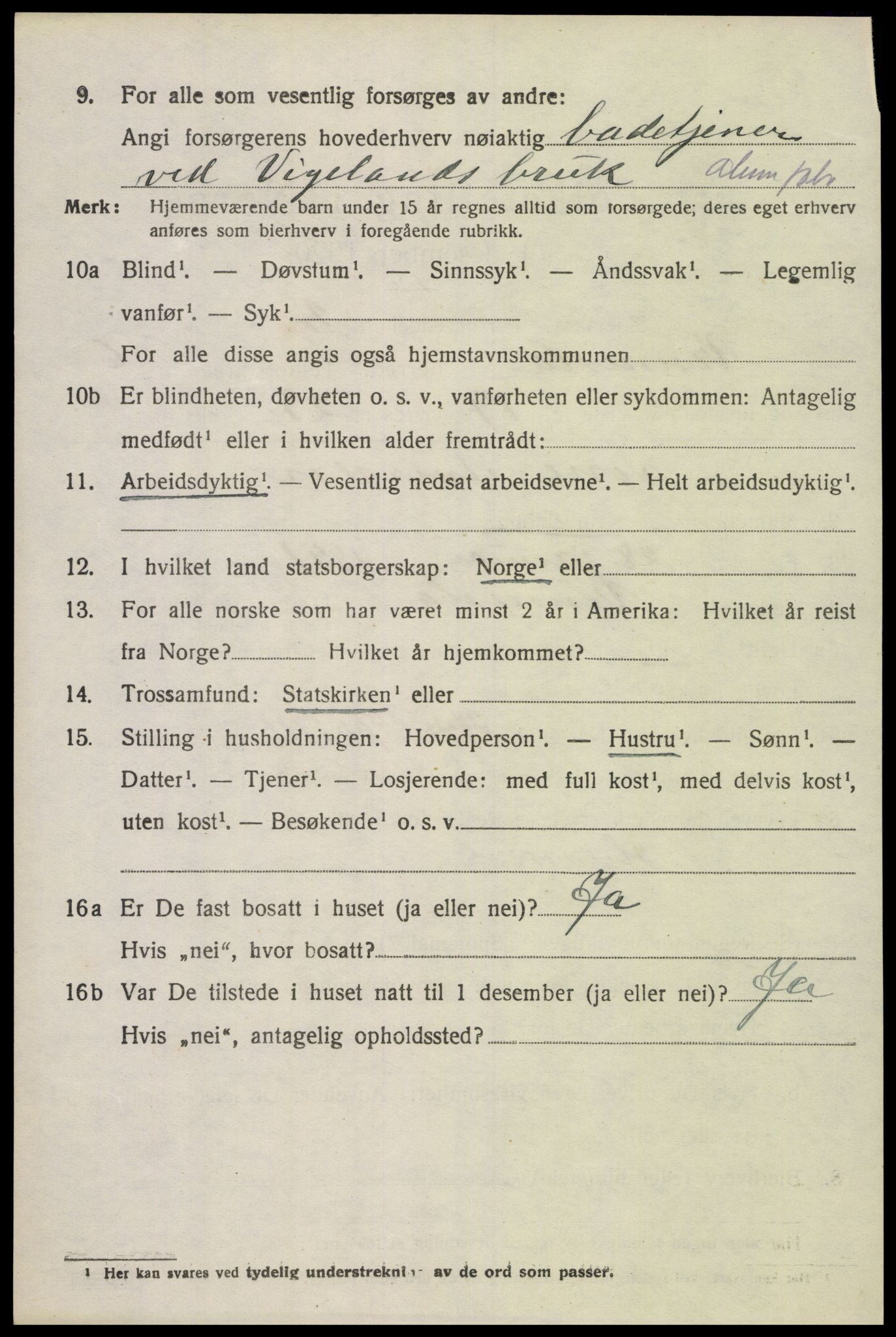 SAK, 1920 census for Vennesla, 1920, p. 4537