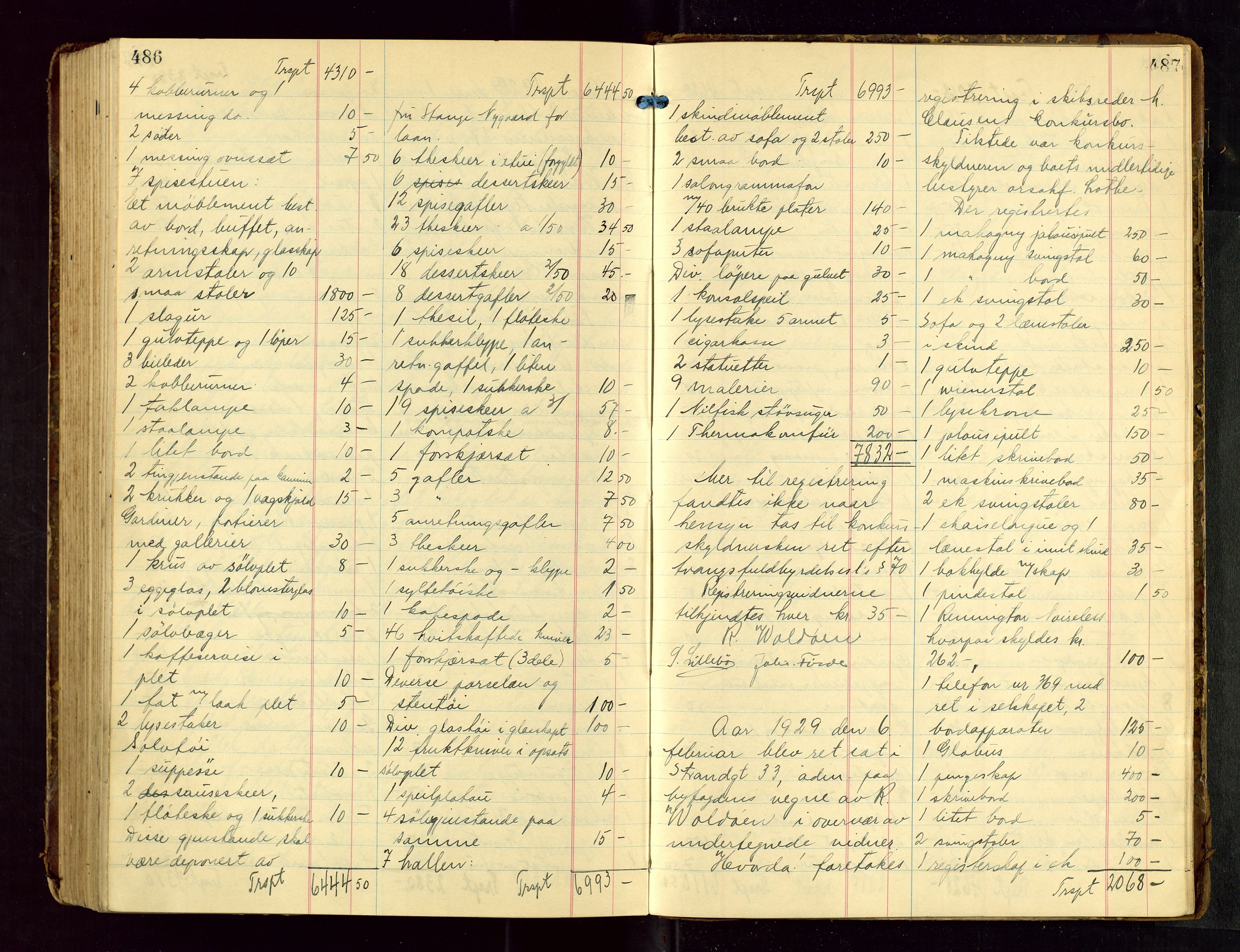 Haugesund tingrett, AV/SAST-A-101415/01/IV/IVB/L0005: Skifteregistreringsprotokoll, med register, 1923-1929, p. 486-487