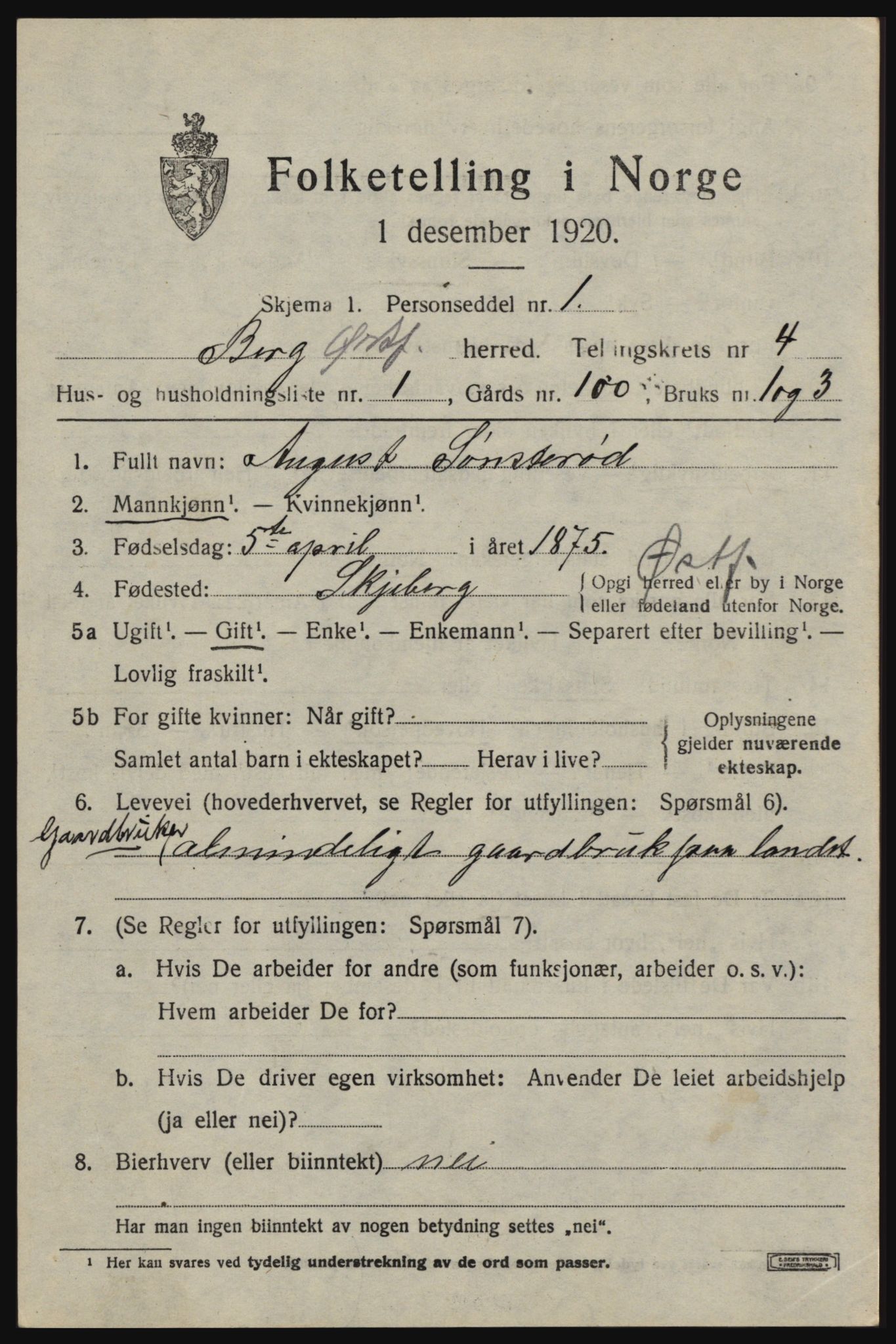 SAO, 1920 census for Berg, 1920, p. 8127