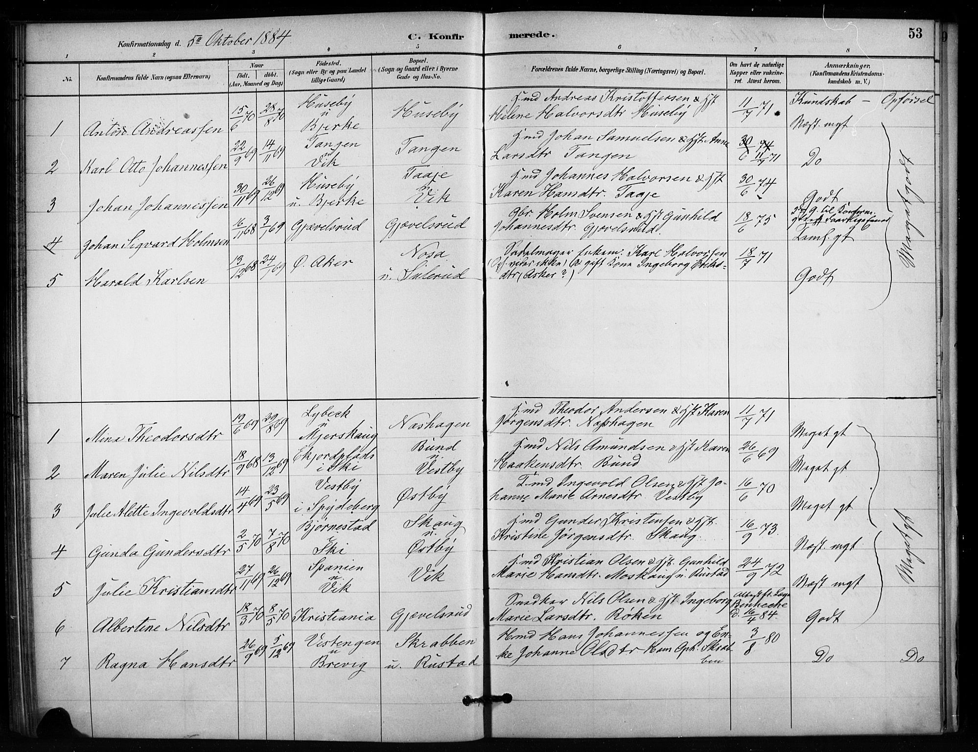 Enebakk prestekontor Kirkebøker, AV/SAO-A-10171c/F/Fb/L0001: Parish register (official) no. II 1, 1877-1902, p. 53