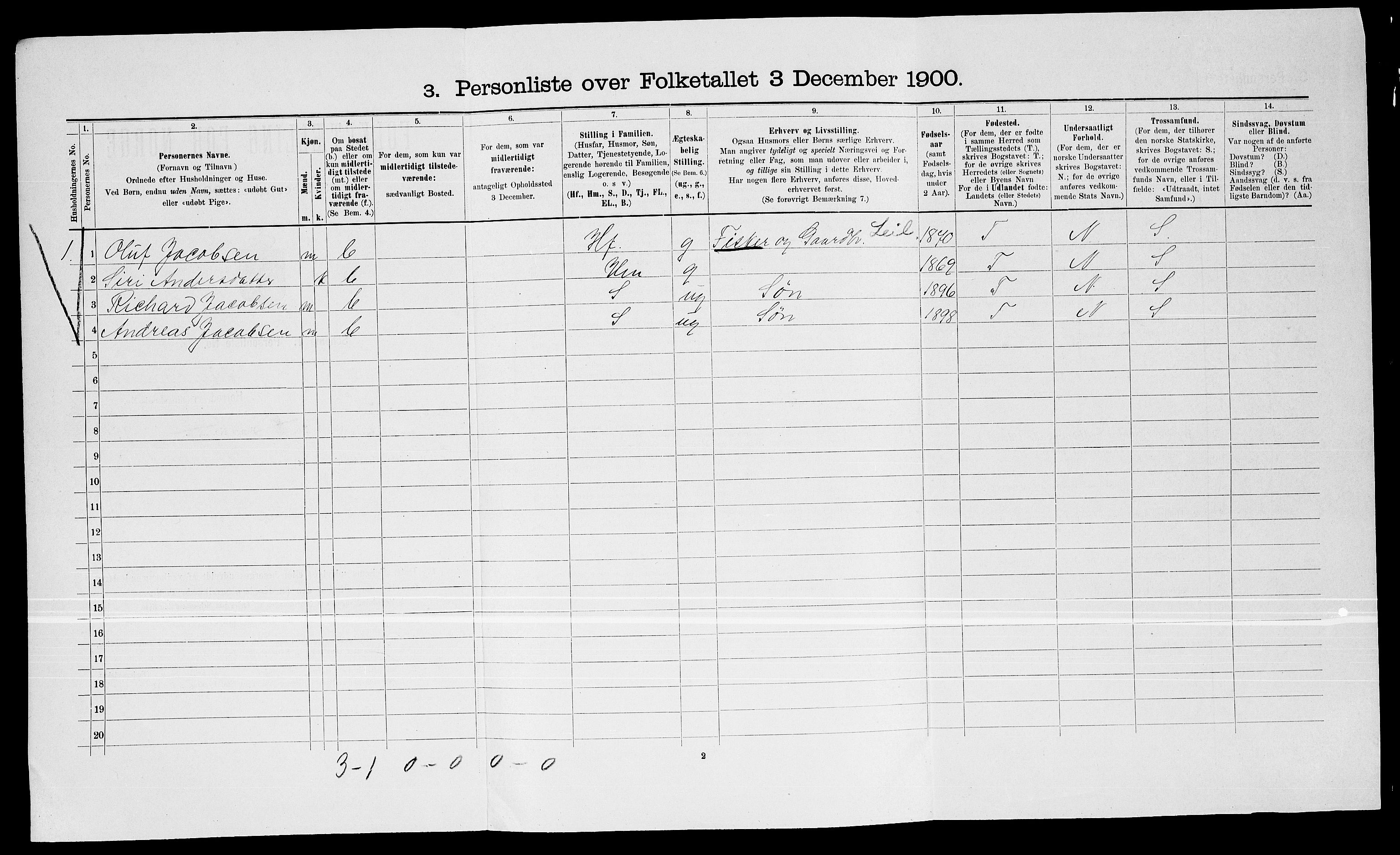 SATØ, 1900 census for Lebesby, 1900, p. 181