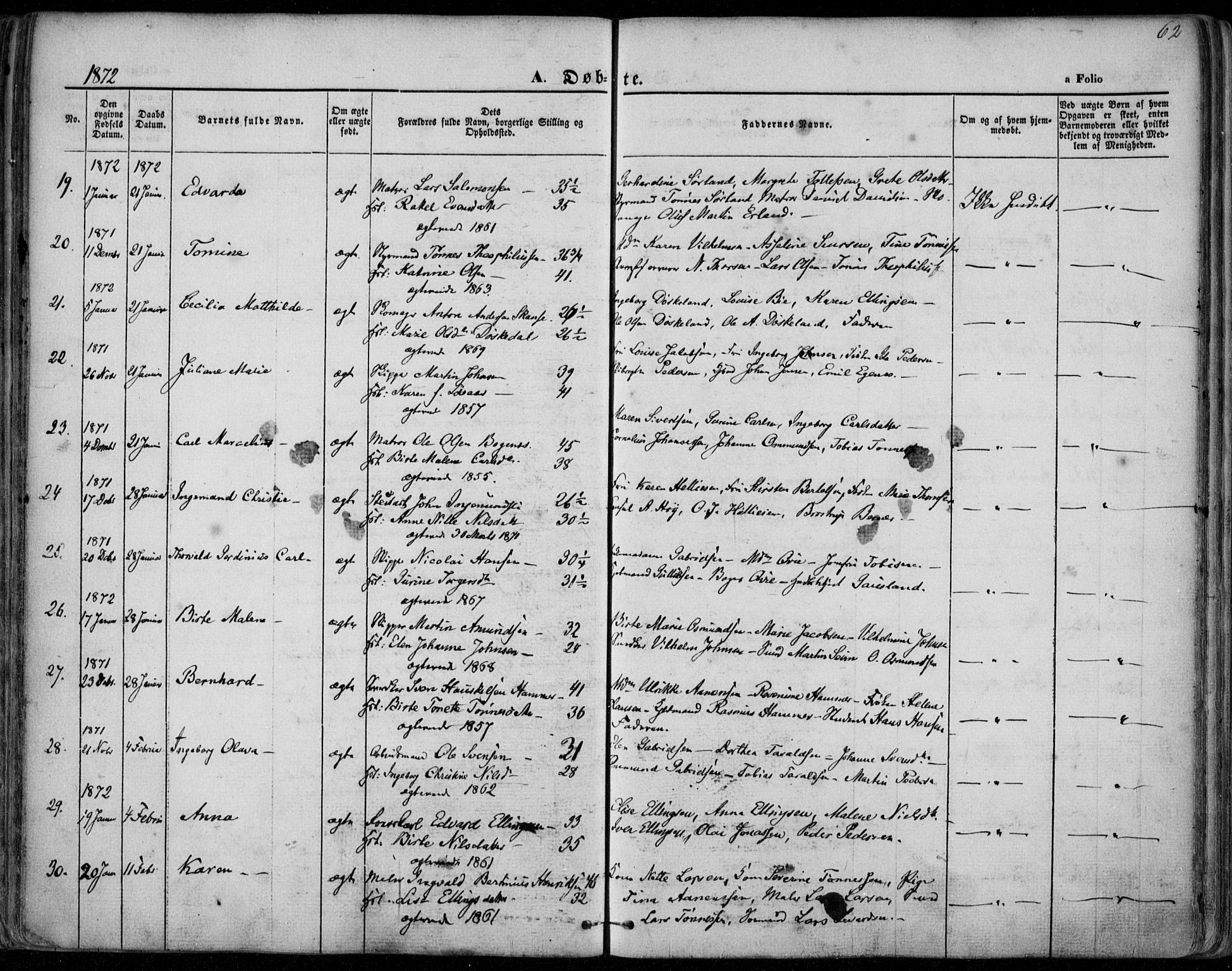 Domkirken sokneprestkontor, AV/SAST-A-101812/001/30/30BA/L0022: Parish register (official) no. A 21, 1868-1877, p. 62