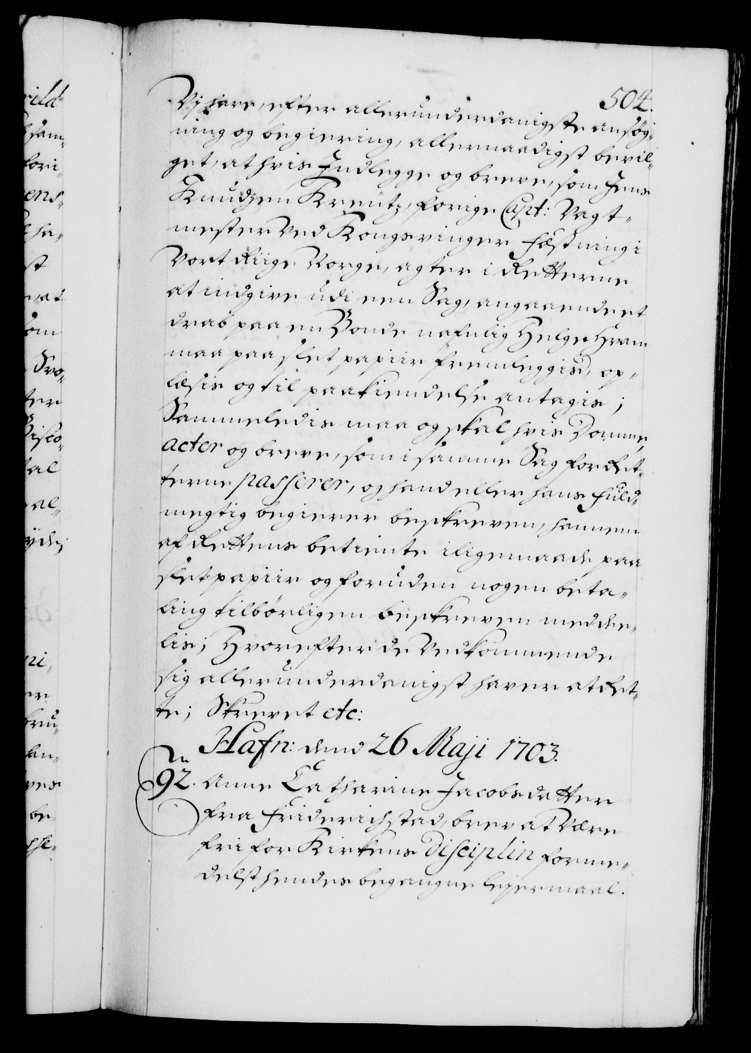 Danske Kanselli 1572-1799, AV/RA-EA-3023/F/Fc/Fca/Fcaa/L0018: Norske registre, 1699-1703, p. 504a