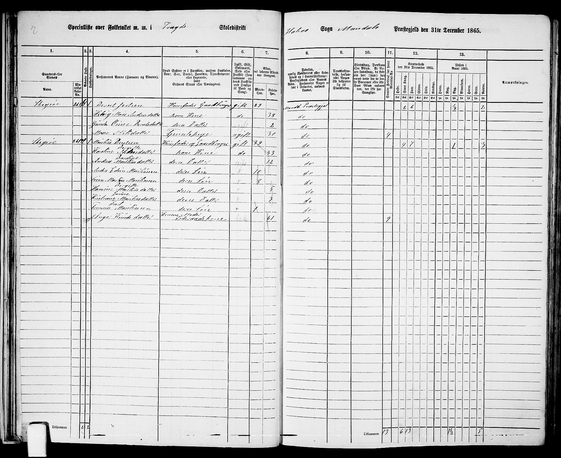 RA, 1865 census for Mandal/Halse og Harkmark, 1865, p. 31