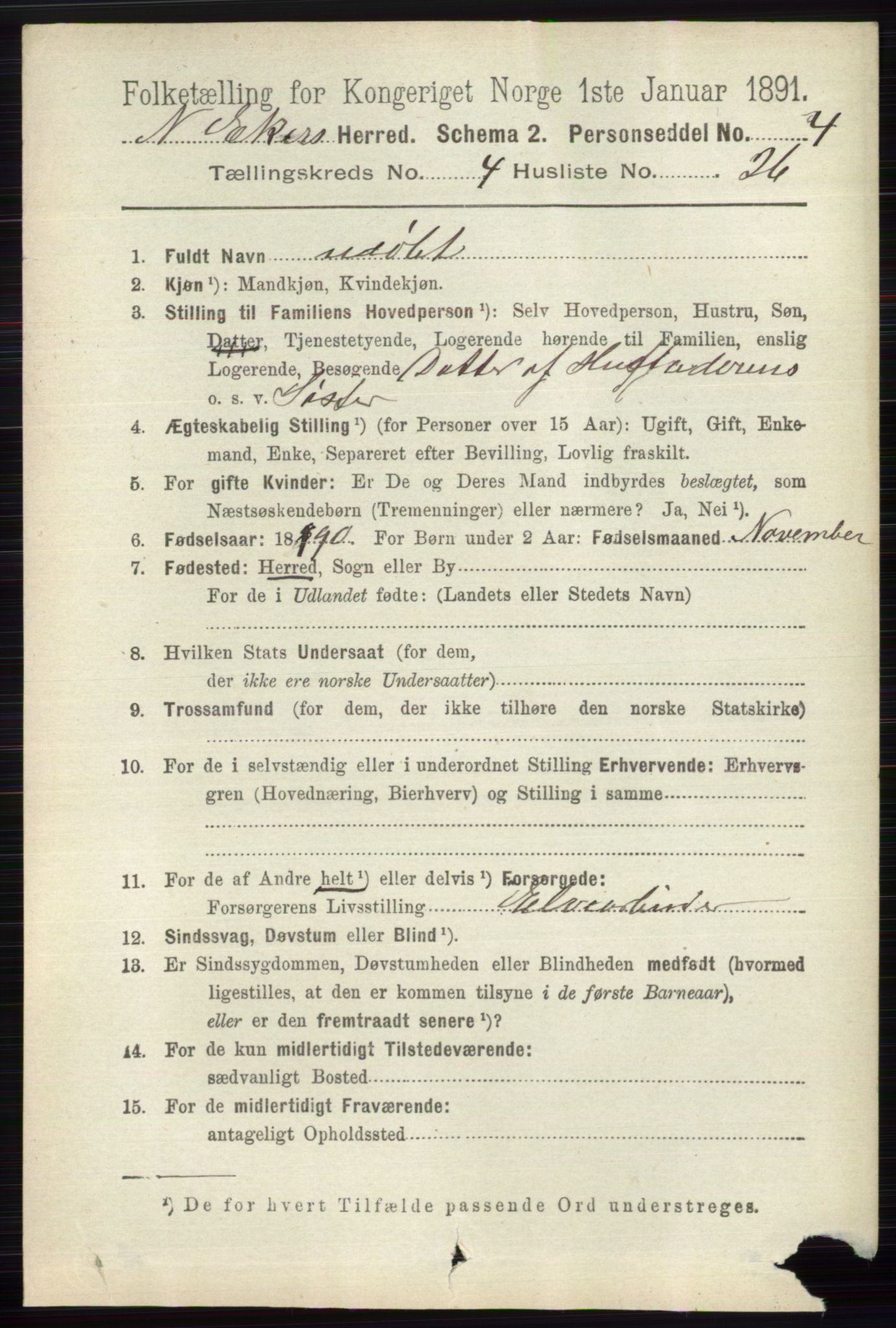 RA, 1891 census for 0625 Nedre Eiker, 1891, p. 2092