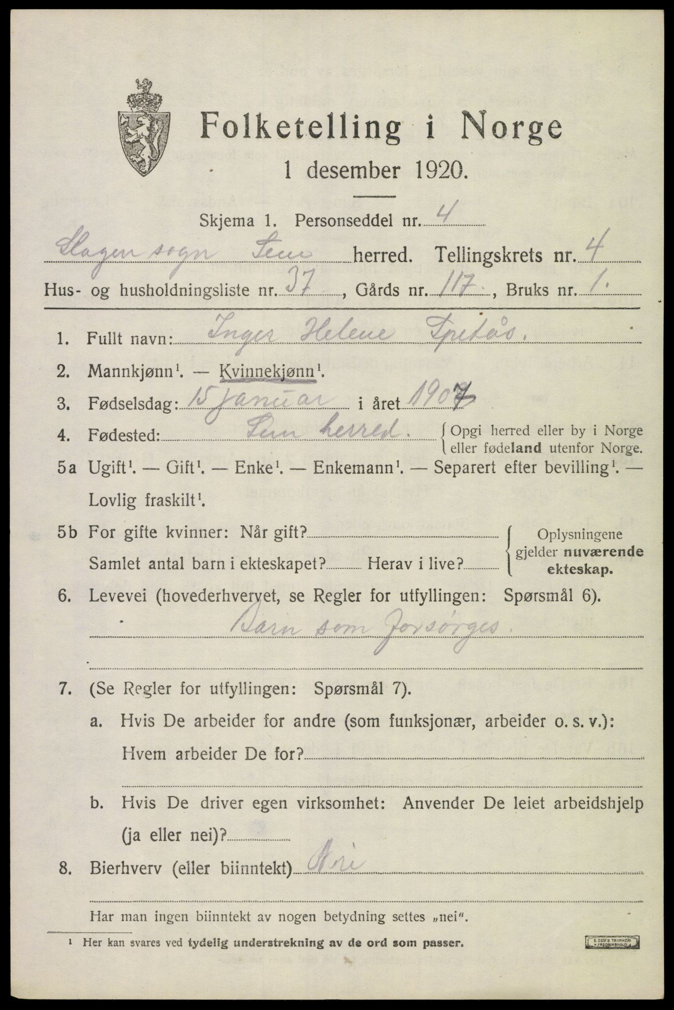 SAKO, 1920 census for Sem, 1920, p. 7477