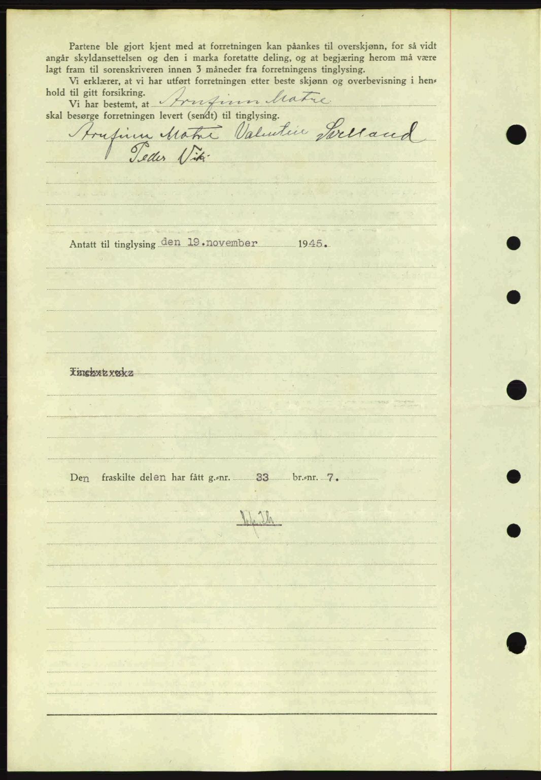 Sunnhordland sorenskrivar, AV/SAB-A-2401: Mortgage book no. A77, 1945-1945, Diary no: : 1321/1945