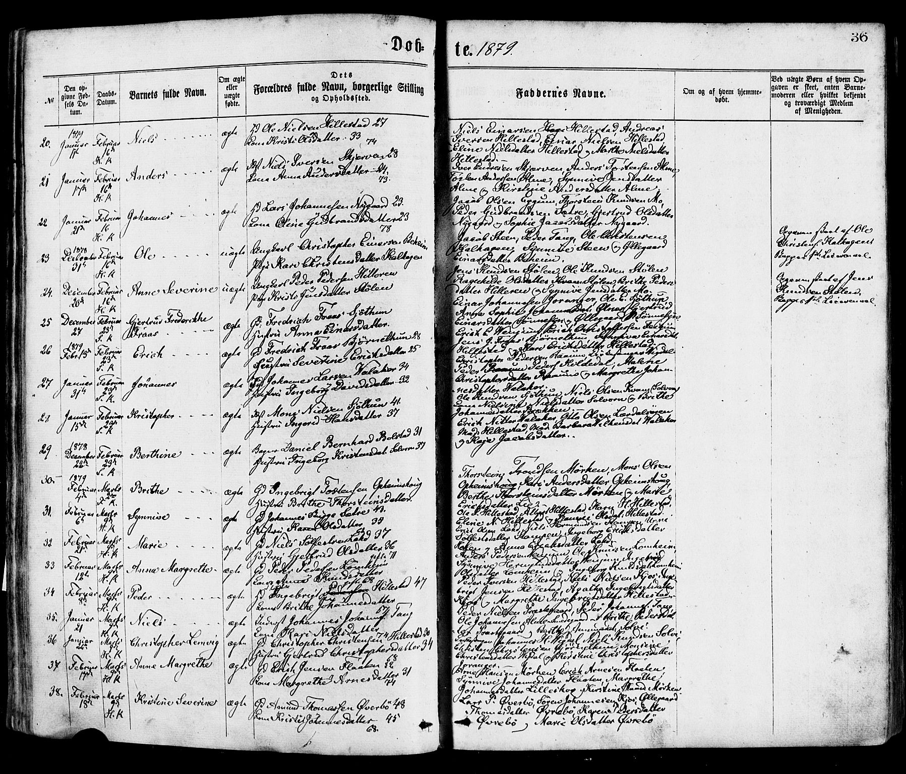 Hafslo sokneprestembete, AV/SAB-A-80301/H/Haa/Haaa/L0011: Parish register (official) no. A 11, 1873-1886, p. 36