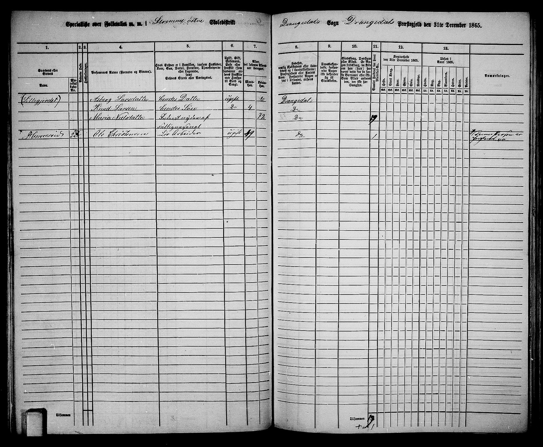 RA, 1865 census for Drangedal, 1865, p. 48