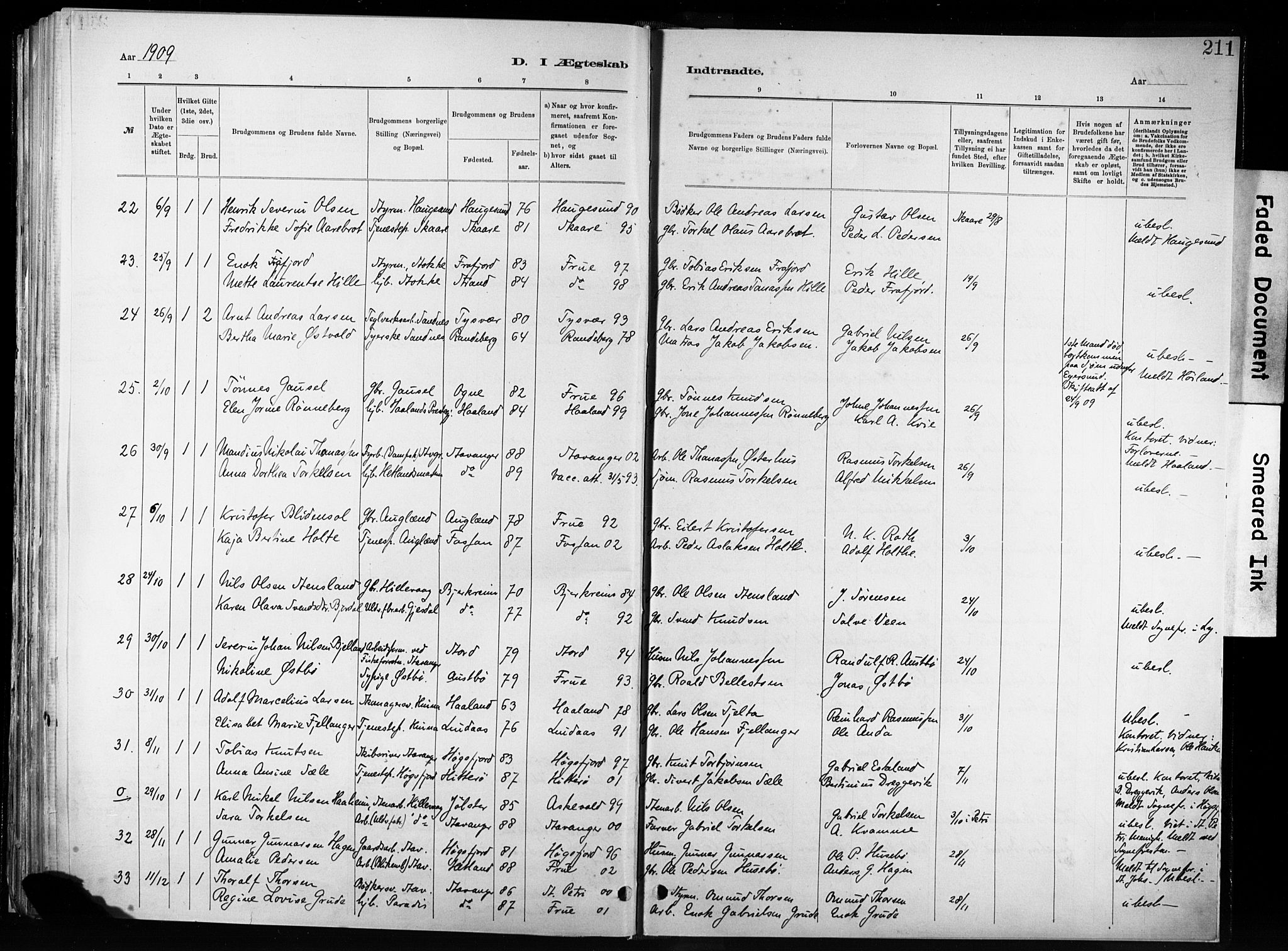 Hetland sokneprestkontor, SAST/A-101826/30/30BA/L0011: Parish register (official) no. A 11, 1884-1911, p. 211