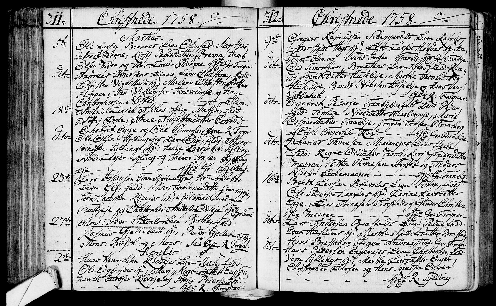 Lier kirkebøker, AV/SAKO-A-230/F/Fa/L0004: Parish register (official) no. I 4, 1749-1764, p. 311-312