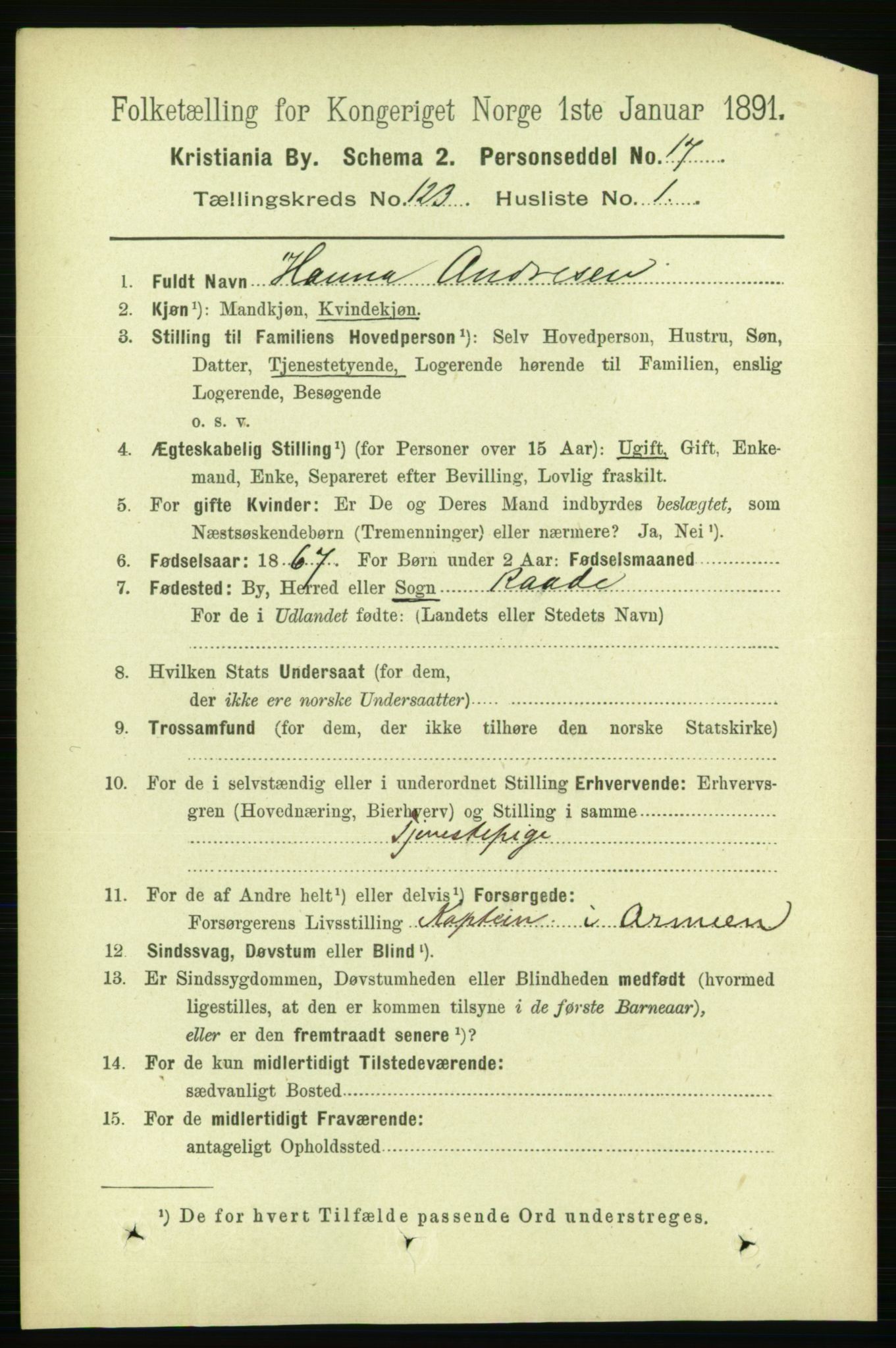 RA, 1891 census for 0301 Kristiania, 1891, p. 65122