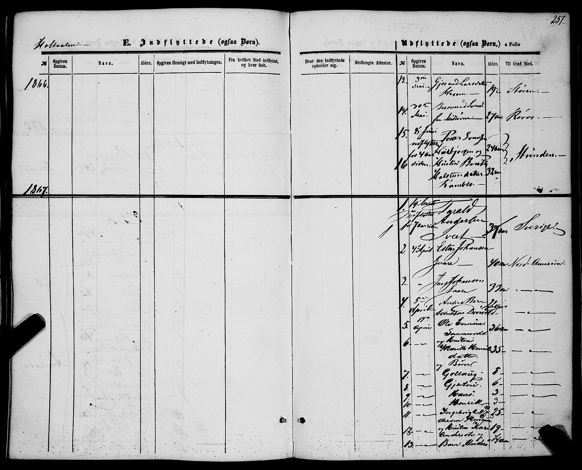 Ministerialprotokoller, klokkerbøker og fødselsregistre - Sør-Trøndelag, AV/SAT-A-1456/685/L0966: Parish register (official) no. 685A07 /1, 1860-1869, p. 257