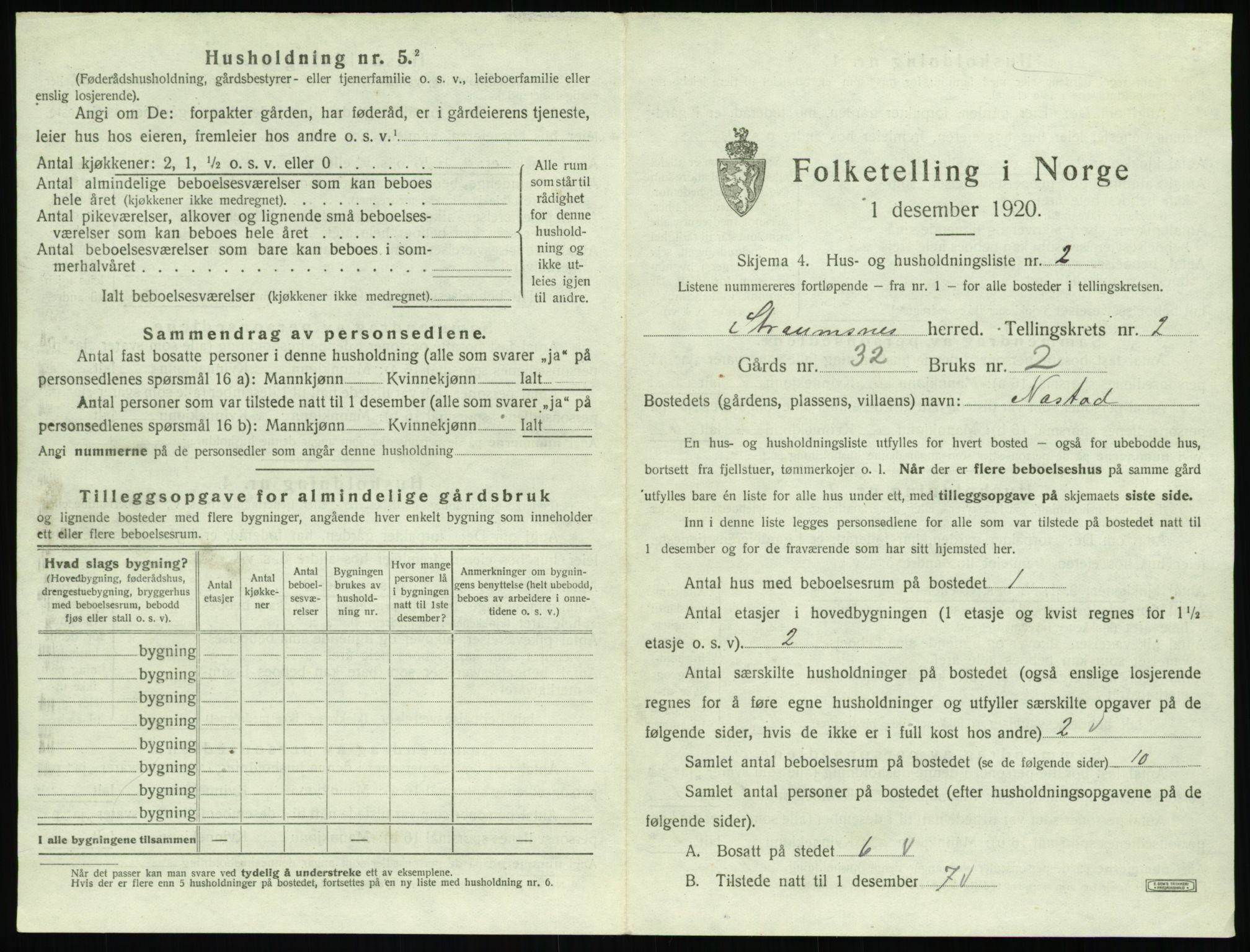 SAT, 1920 census for Straumsnes, 1920, p. 107