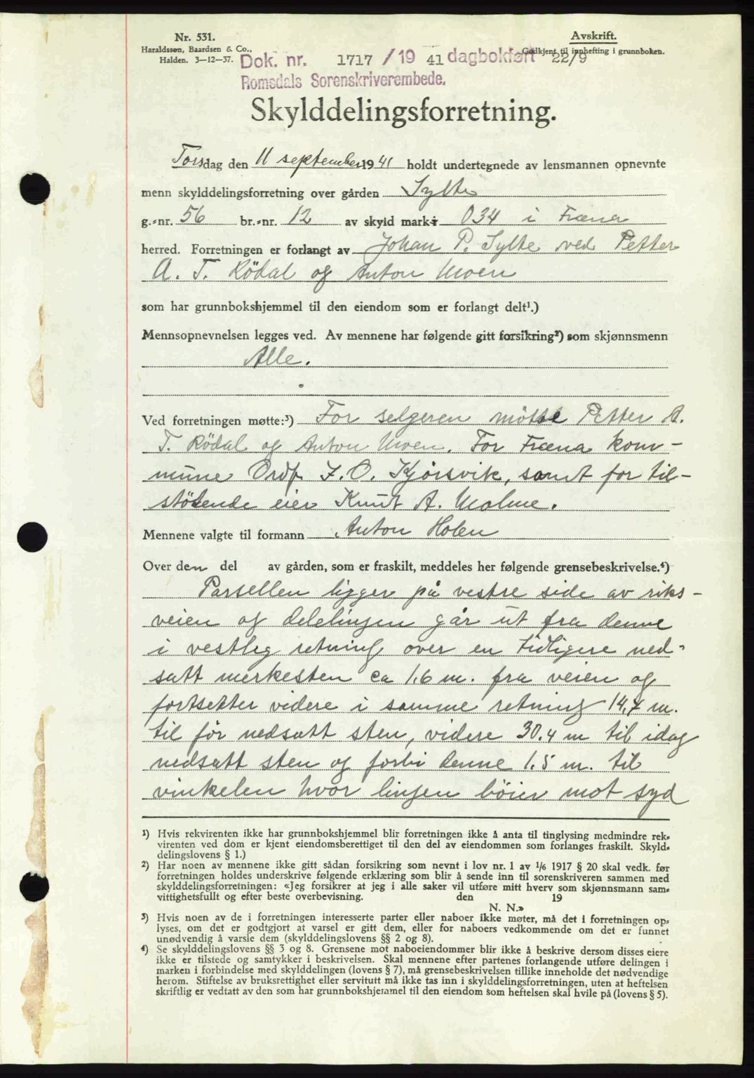 Romsdal sorenskriveri, AV/SAT-A-4149/1/2/2C: Mortgage book no. A10, 1941-1941, Diary no: : 1717/1941