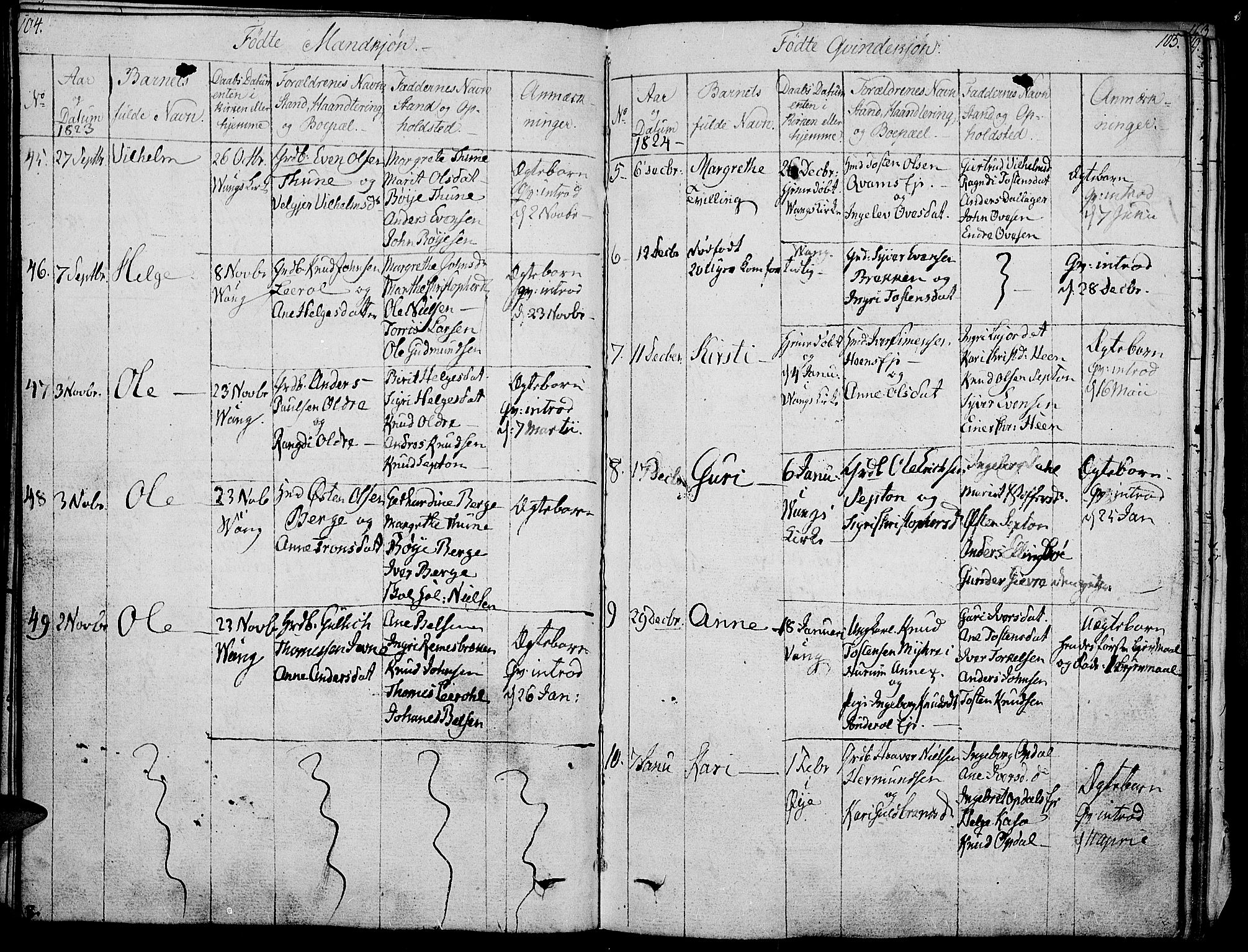 Vang prestekontor, Valdres, SAH/PREST-140/H/Ha/L0003: Parish register (official) no. 3, 1809-1831, p. 104-105