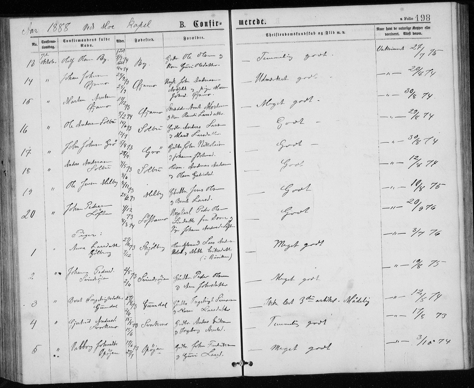 Ministerialprotokoller, klokkerbøker og fødselsregistre - Sør-Trøndelag, SAT/A-1456/671/L0843: Parish register (copy) no. 671C02, 1873-1892, p. 198