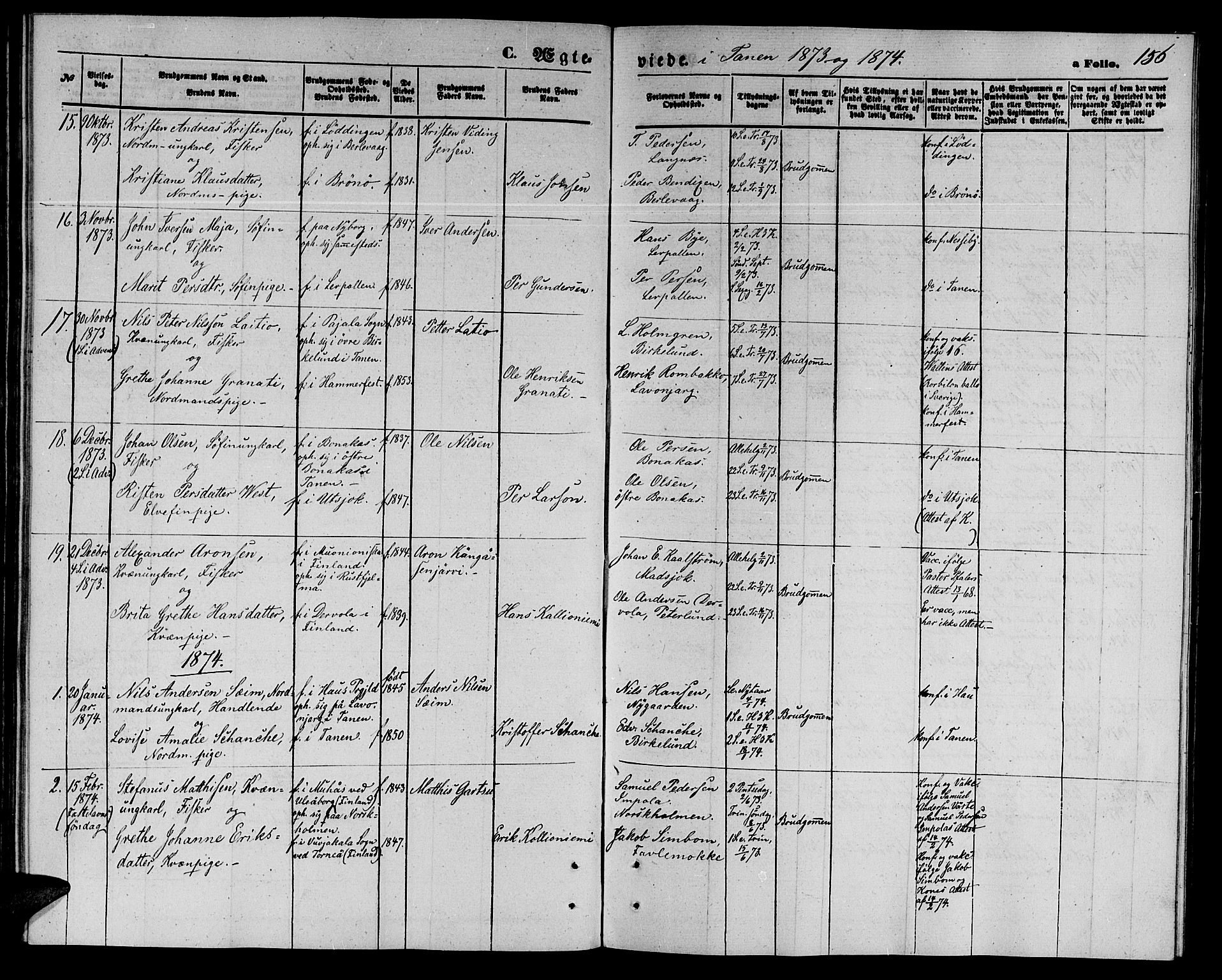 Tana sokneprestkontor, AV/SATØ-S-1334/H/Hb/L0002klokker: Parish register (copy) no. 2 /1, 1866-1877, p. 156