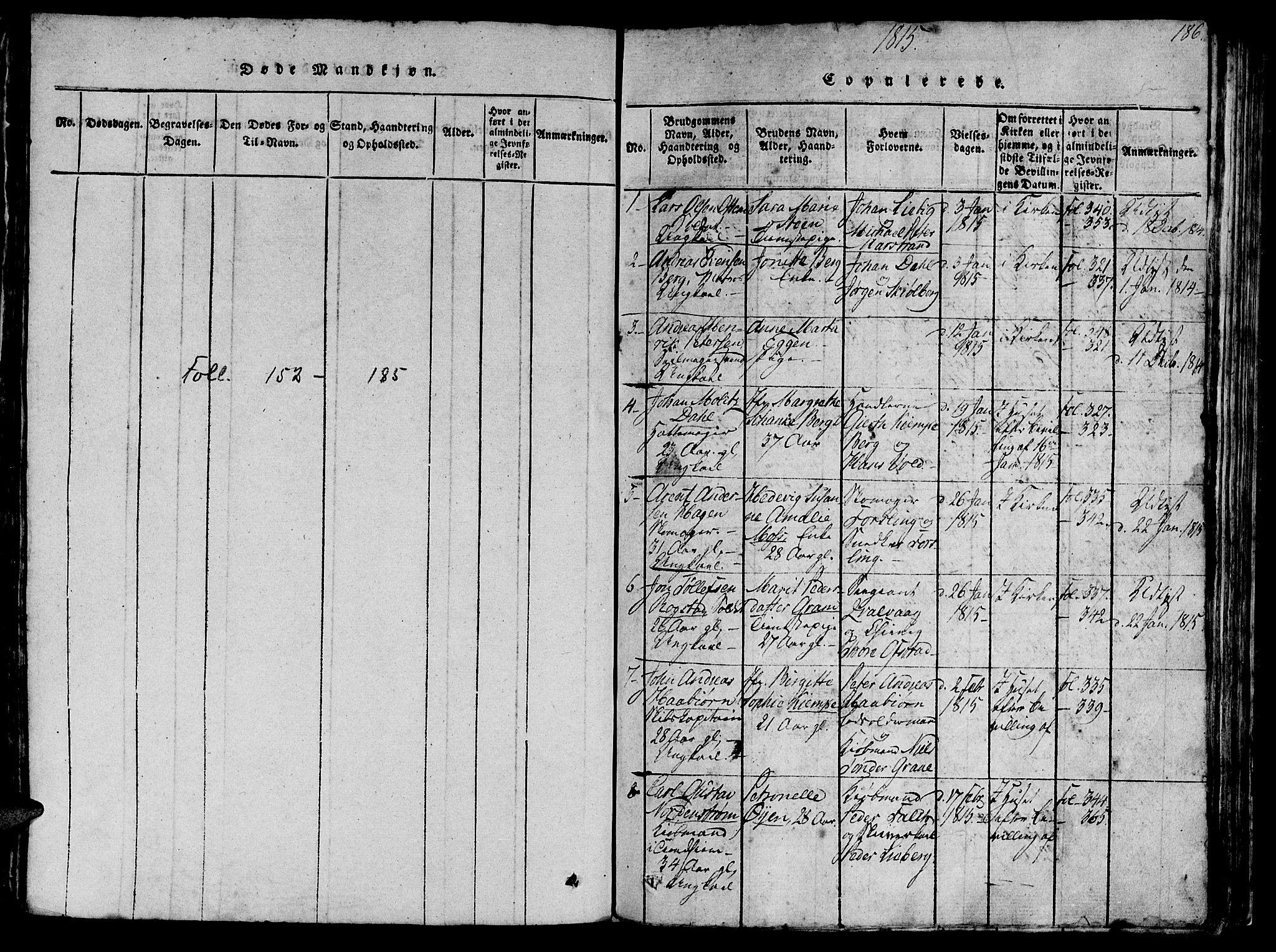 Ministerialprotokoller, klokkerbøker og fødselsregistre - Sør-Trøndelag, SAT/A-1456/602/L0135: Parish register (copy) no. 602C03, 1815-1832, p. 186