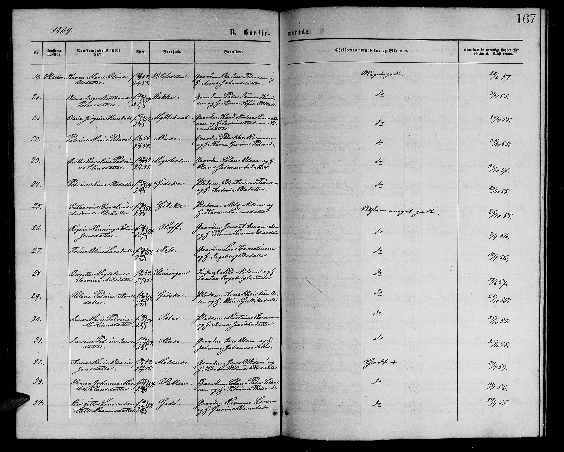 Ministerialprotokoller, klokkerbøker og fødselsregistre - Møre og Romsdal, AV/SAT-A-1454/528/L0428: Parish register (copy) no. 528C09, 1864-1880, p. 167