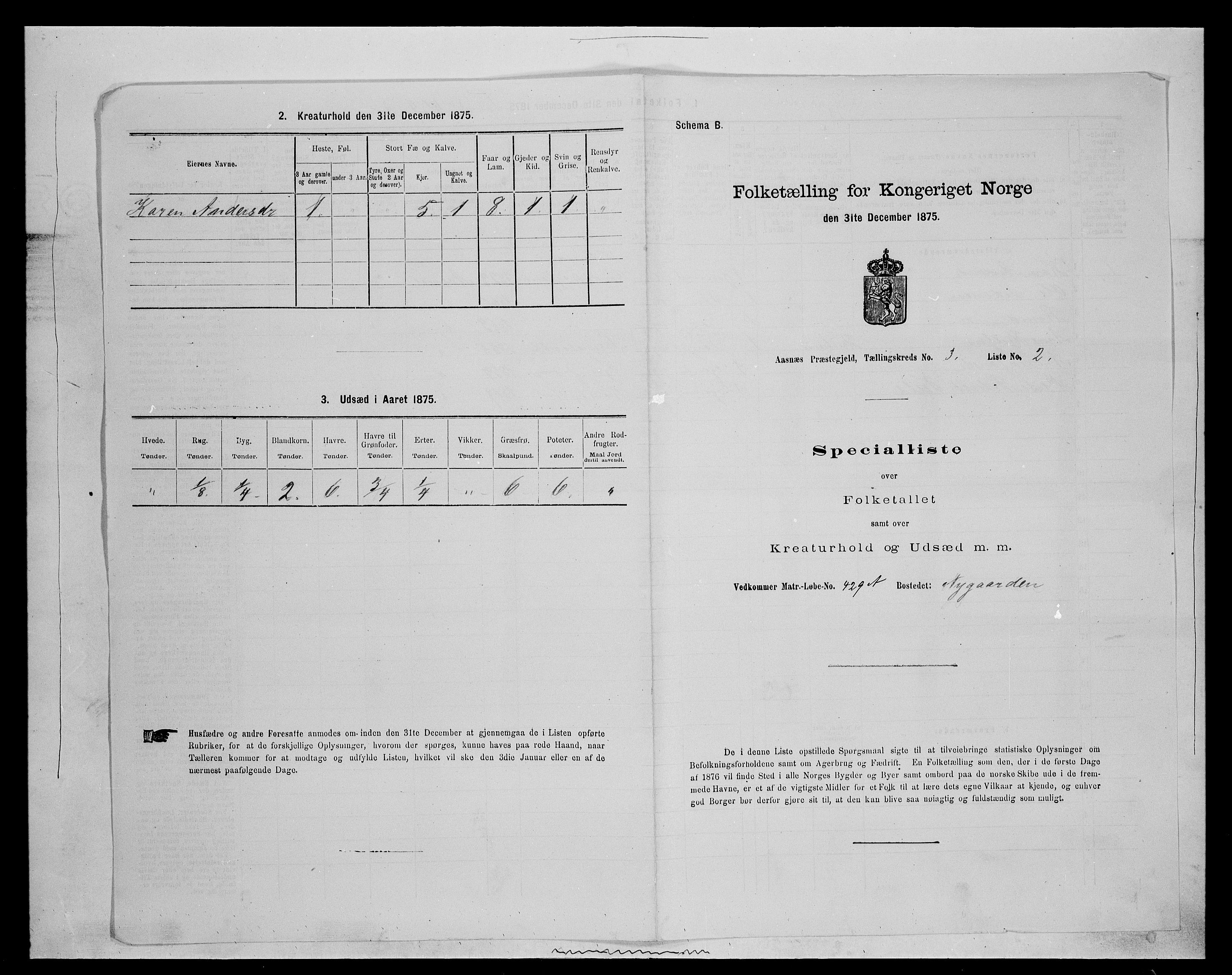 SAH, 1875 census for 0425P Åsnes, 1875, p. 308