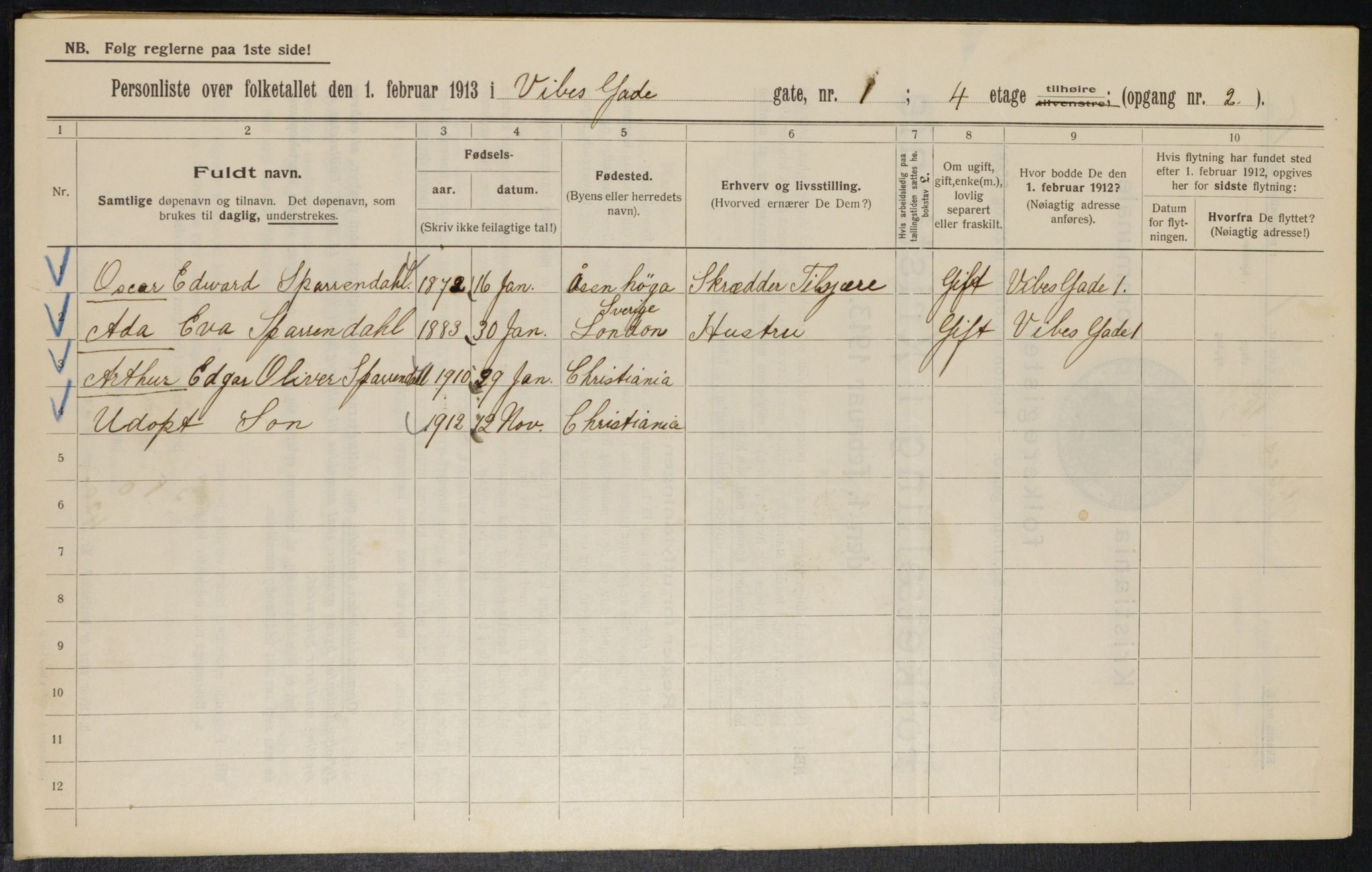 OBA, Municipal Census 1913 for Kristiania, 1913, p. 122437