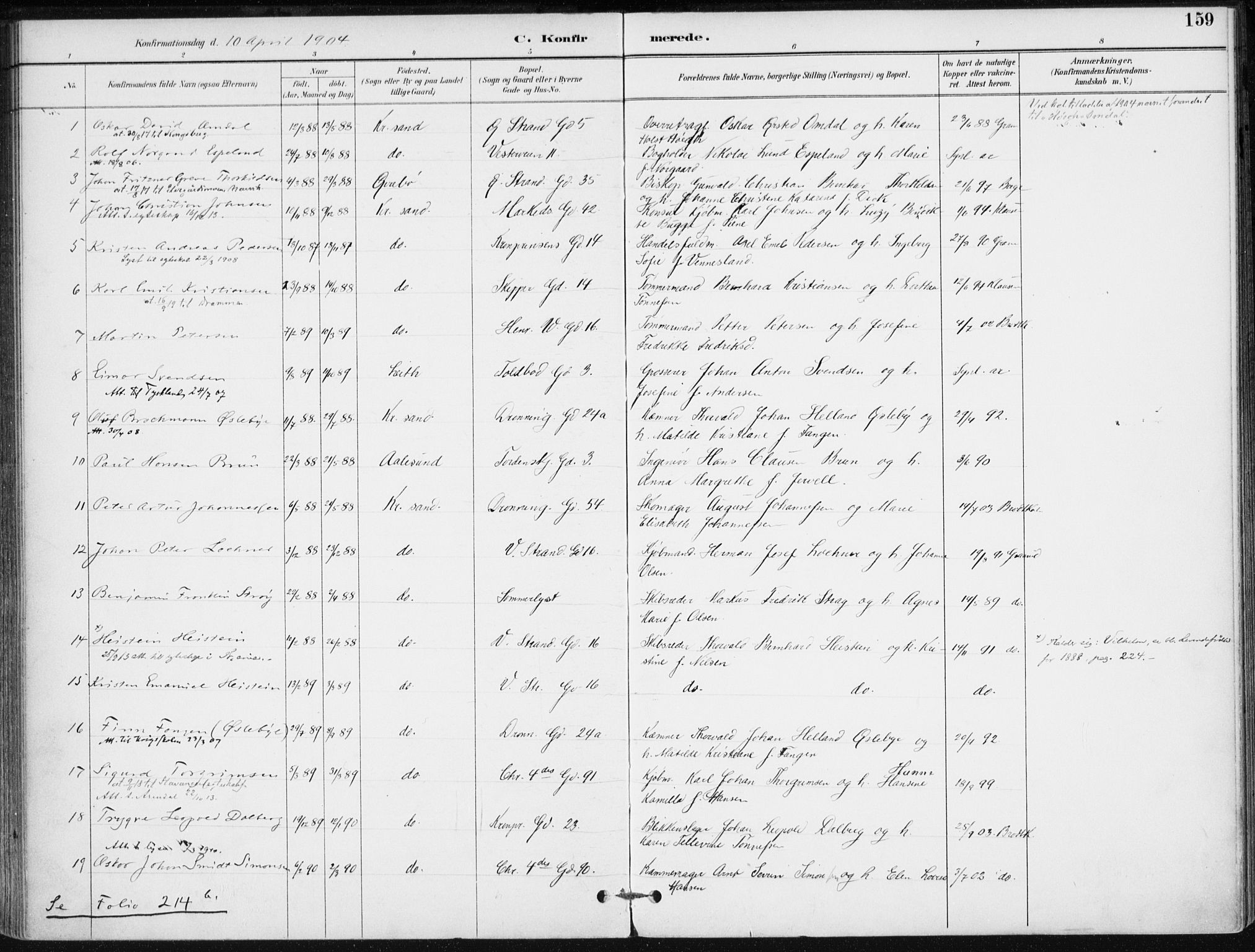 Kristiansand domprosti, AV/SAK-1112-0006/F/Fa/L0020: Parish register (official) no. A 19, 1893-1904, p. 159