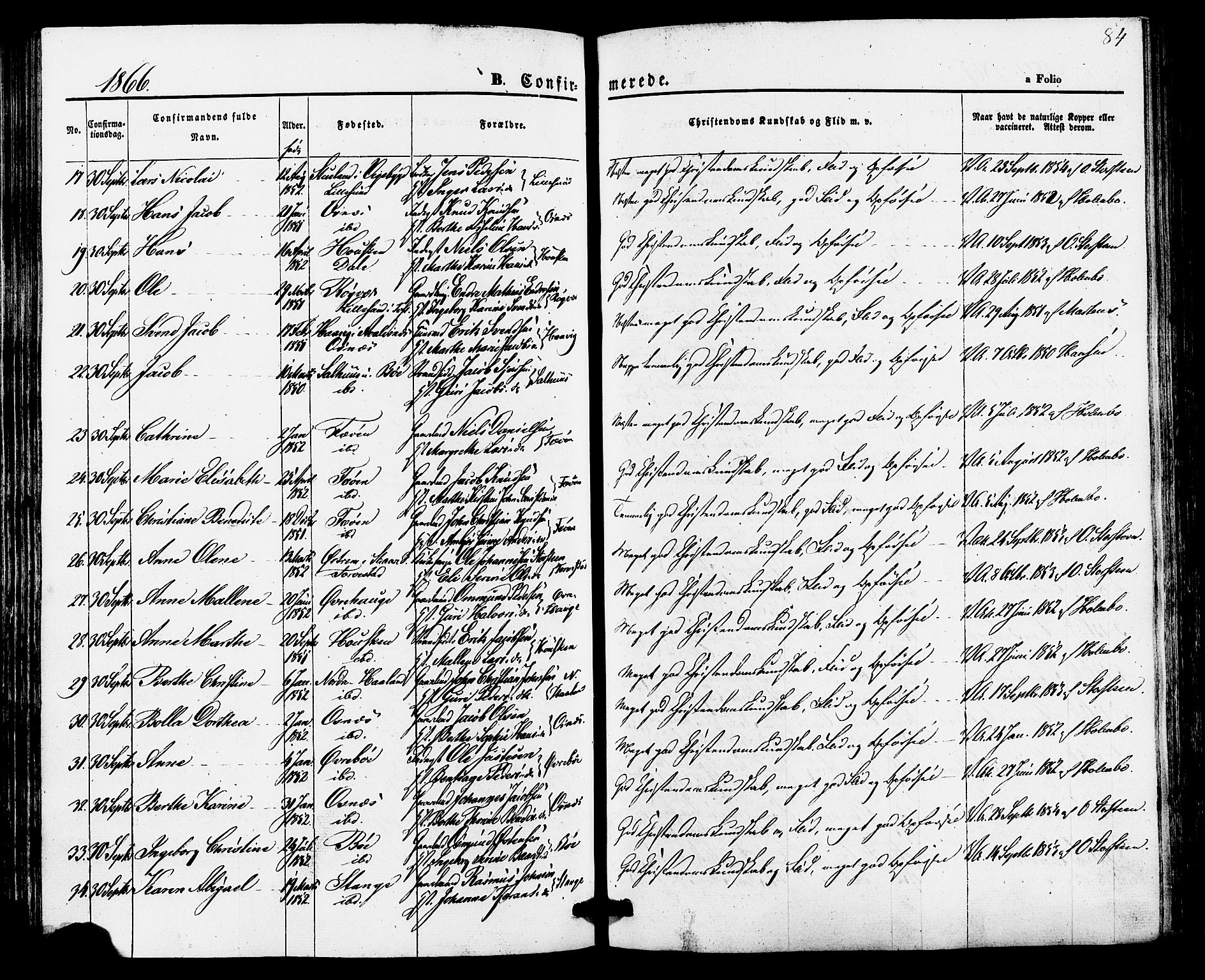 Torvastad sokneprestkontor, AV/SAST-A -101857/H/Ha/Haa/L0010: Parish register (official) no. A 10, 1857-1878, p. 84