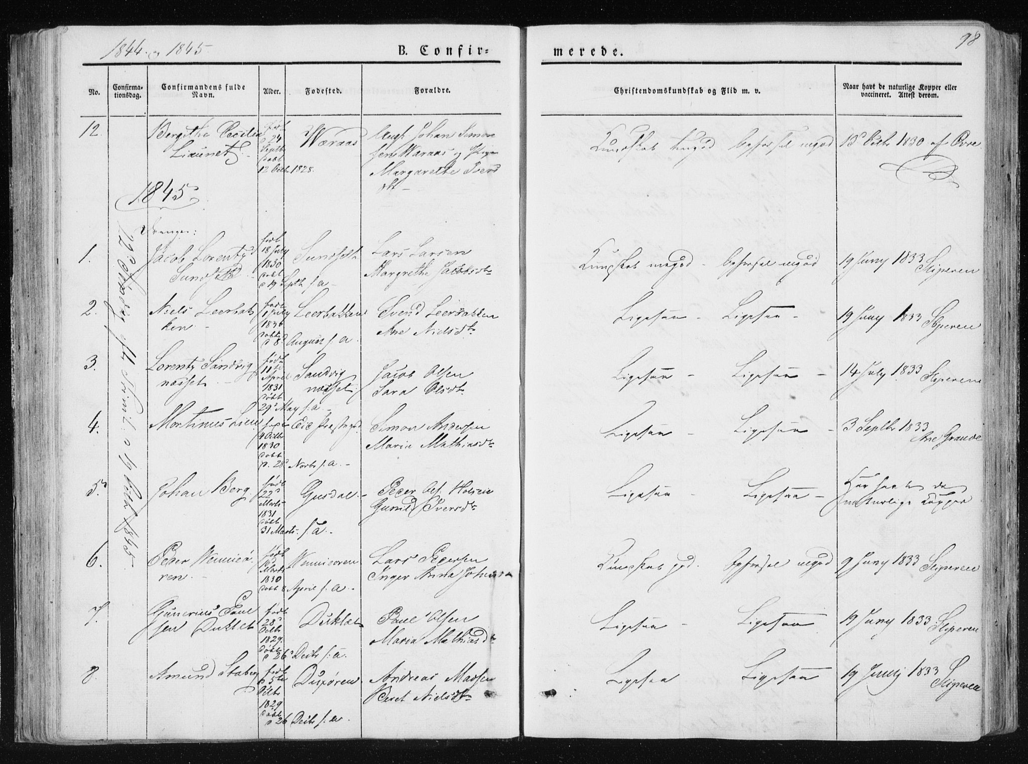 Ministerialprotokoller, klokkerbøker og fødselsregistre - Nord-Trøndelag, SAT/A-1458/733/L0323: Parish register (official) no. 733A02, 1843-1870, p. 98