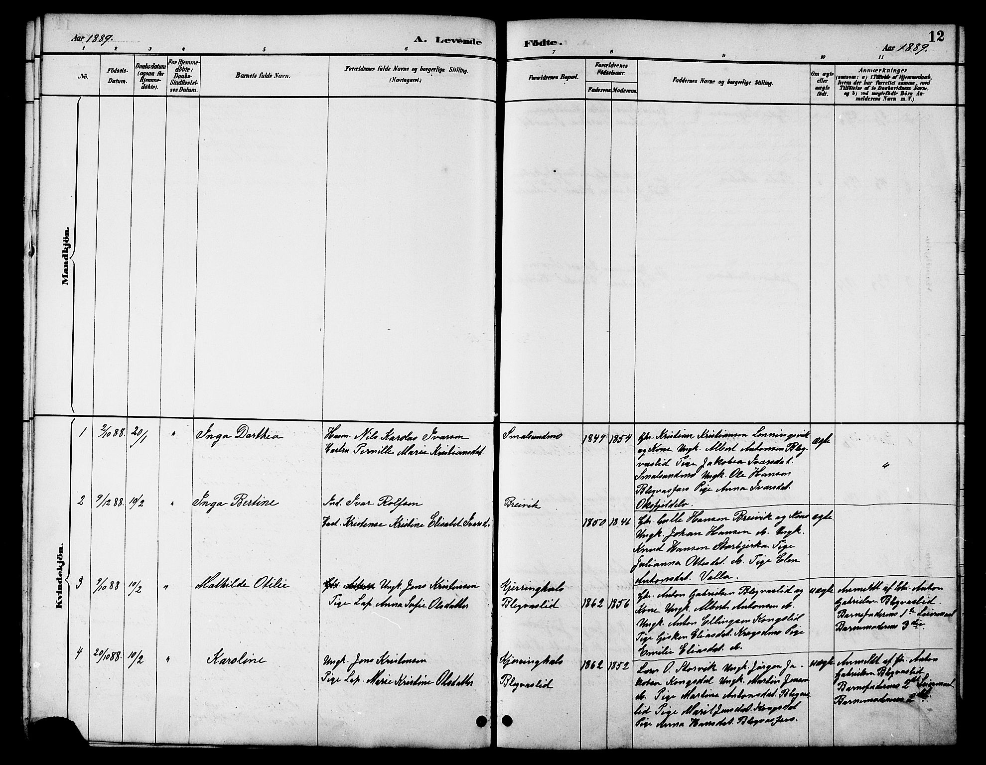 Ministerialprotokoller, klokkerbøker og fødselsregistre - Nordland, AV/SAT-A-1459/826/L0383: Parish register (copy) no. 826C03, 1887-1896, p. 12