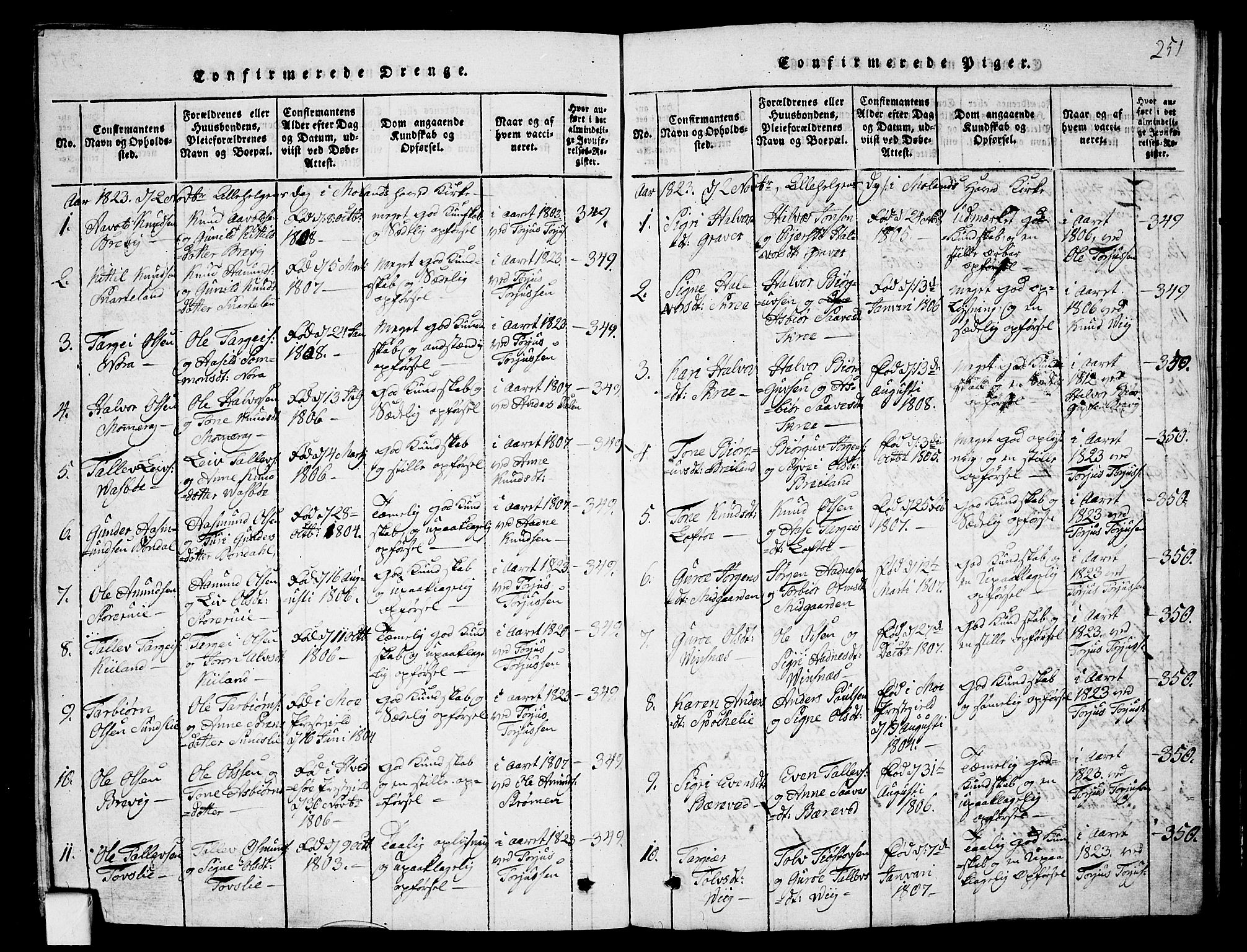 Fyresdal kirkebøker, SAKO/A-263/G/Ga/L0001: Parish register (copy) no. I 1, 1816-1840, p. 251
