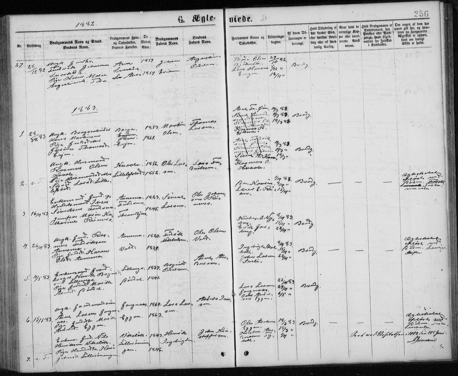 Ministerialprotokoller, klokkerbøker og fødselsregistre - Sør-Trøndelag, SAT/A-1456/668/L0817: Parish register (copy) no. 668C06, 1873-1884, p. 256