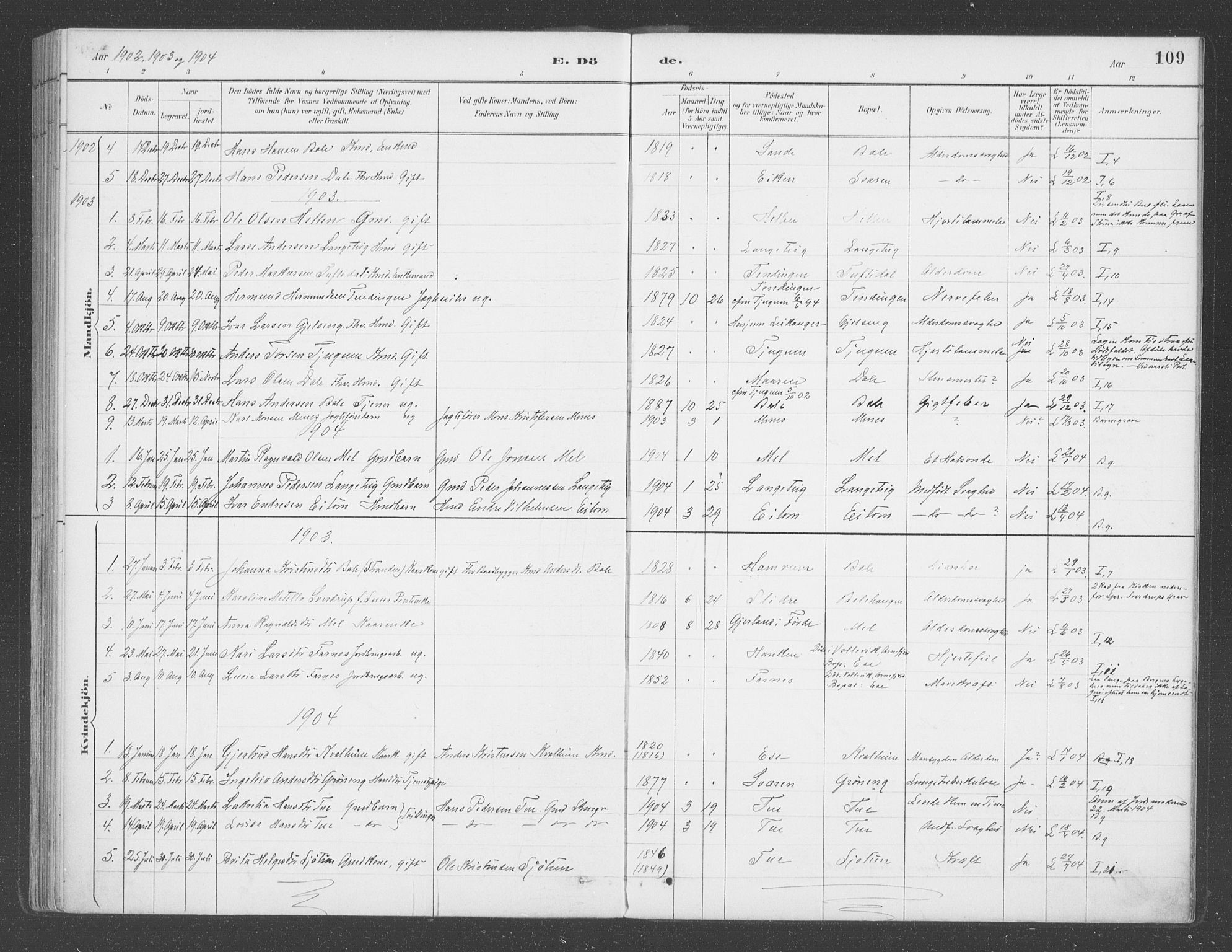 Balestrand sokneprestembete, AV/SAB-A-79601/H/Haa/Haab/L0001: Parish register (official) no. B  1, 1889-1910, p. 109