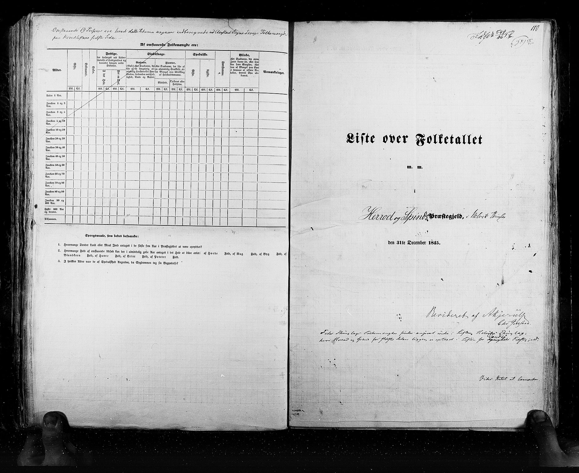 RA, Census 1845, vol. 6: Lister og Mandal amt og Stavanger amt, 1845, p. 110