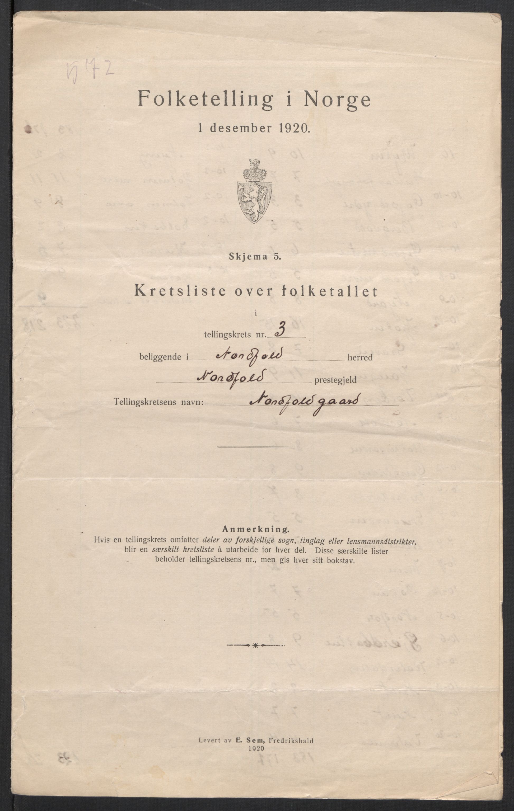 SAT, 1920 census for Nordfold, 1920, p. 13