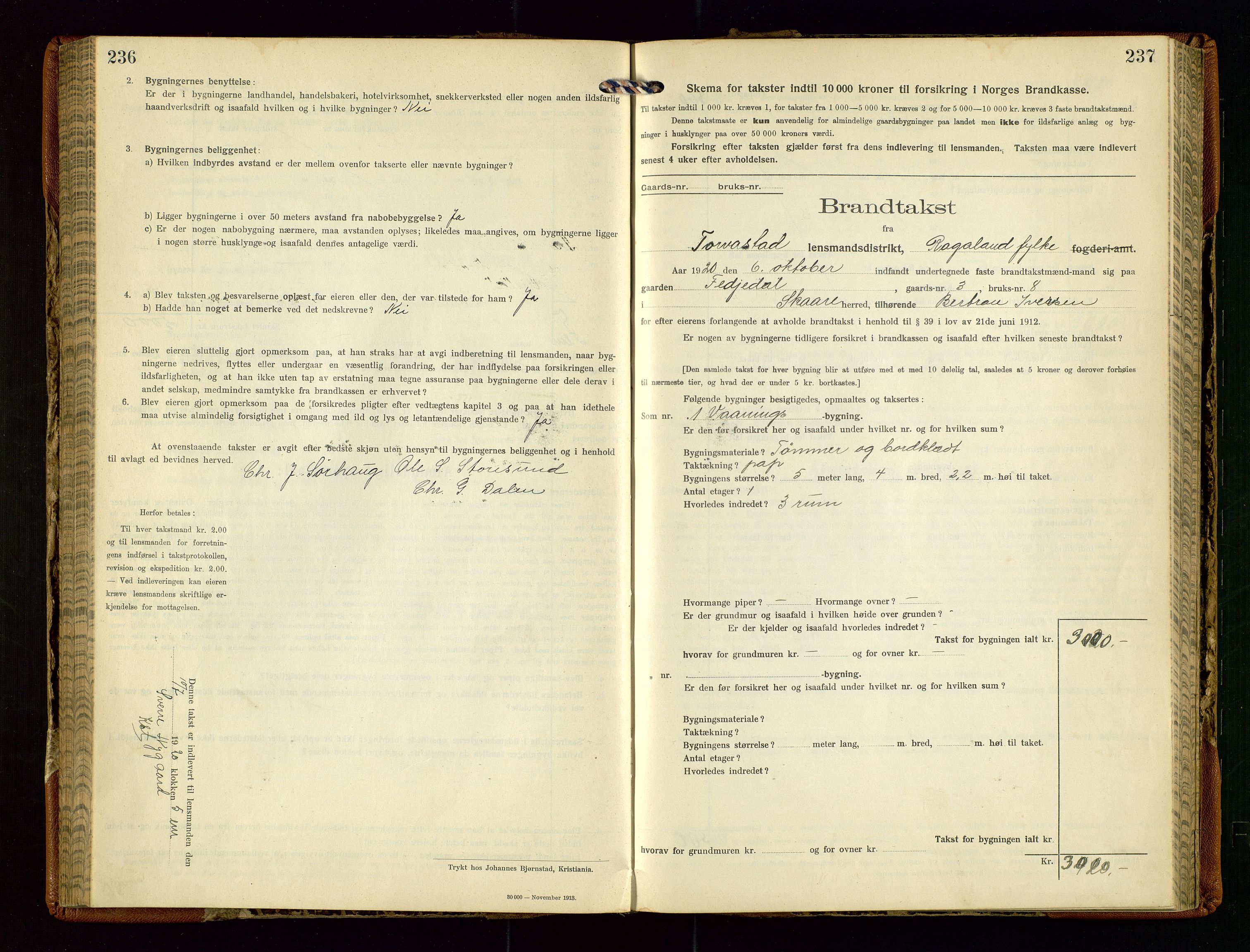 Torvestad lensmannskontor, SAST/A-100307/1/Gob/L0005: "Brandtaxationsprotokol for Torvestad Lensmannsdistrikt", 1915-1928, p. 236-237