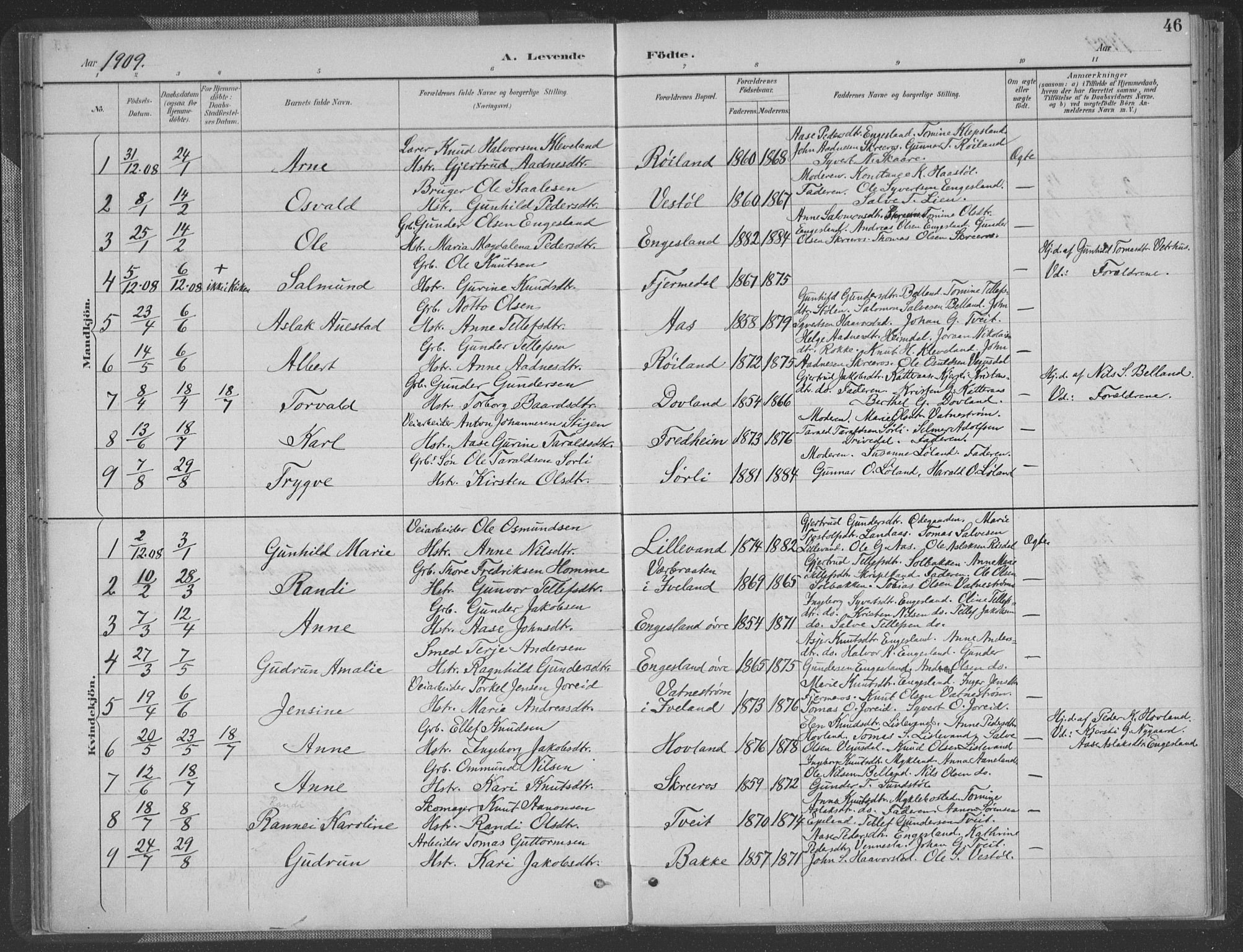 Herefoss sokneprestkontor, SAK/1111-0019/F/Fa/Fab/L0004: Parish register (official) no. A 4, 1887-1909, p. 46