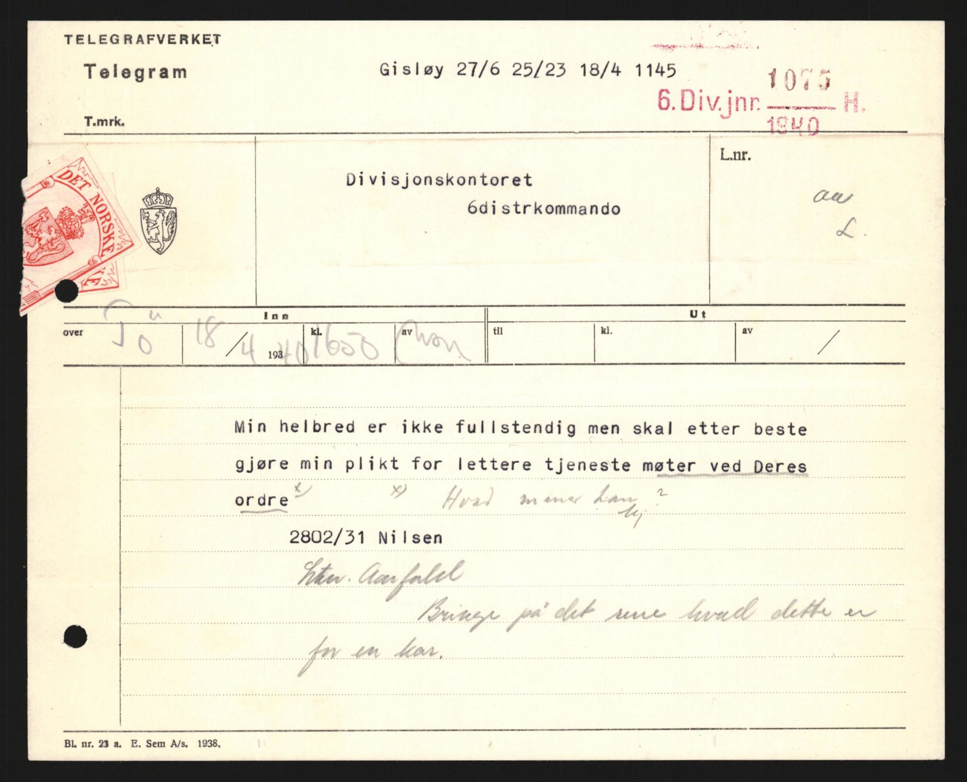 Forsvaret, Forsvarets krigshistoriske avdeling, AV/RA-RAFA-2017/Y/Yb/L0122: II-C-11-600  -  6. Divisjon med avdelinger, 1940, p. 89