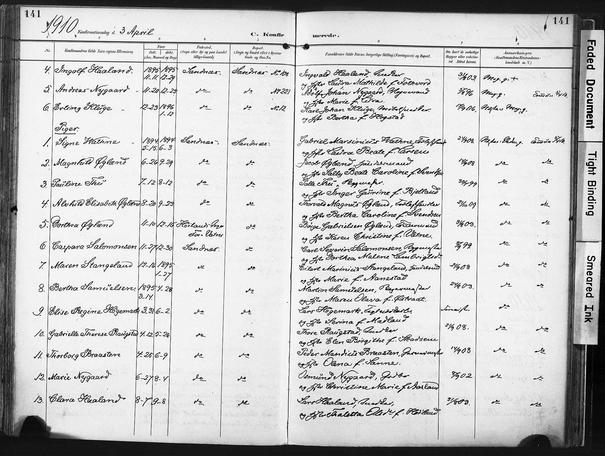 Høyland sokneprestkontor, AV/SAST-A-101799/001/30BA/L0016: Parish register (official) no. A 16, 1899-1911, p. 141