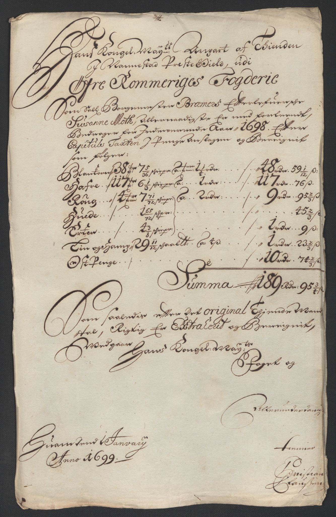 Rentekammeret inntil 1814, Reviderte regnskaper, Fogderegnskap, AV/RA-EA-4092/R12/L0710: Fogderegnskap Øvre Romerike, 1698, p. 59