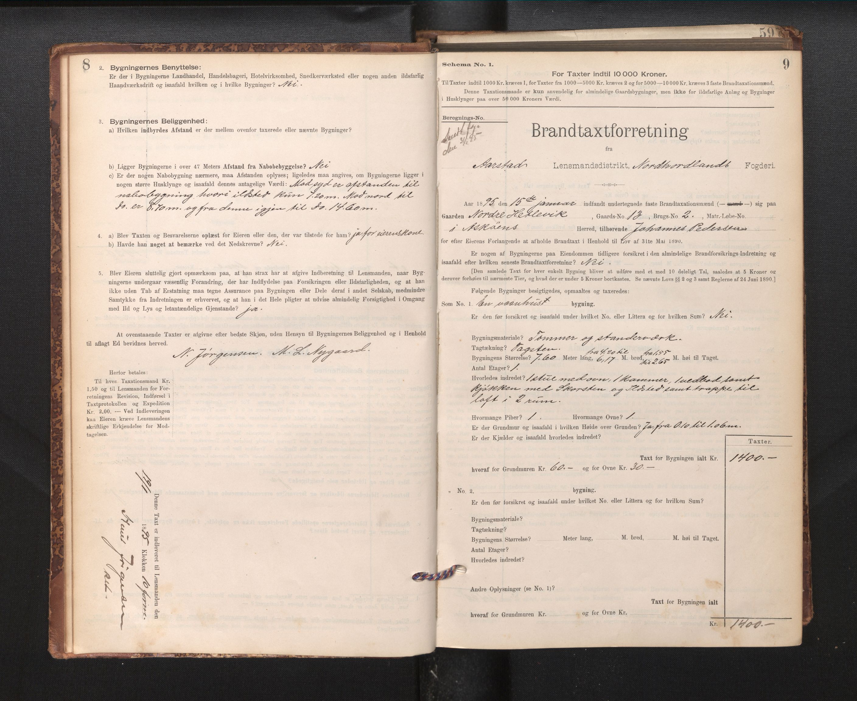 Lensmannen i Årstad, AV/SAB-A-36201/0012/L0011: Branntakstprotokoll,skjematakst, 1895-1901, p. 8-9